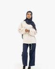 Beige Balloon Sleeve Linen Cotton Top