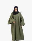 Khaki Bell Sleeve Linen Cotton Abaya