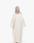 Beige Bell Sleeve Linen Cotton Abaya