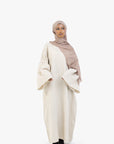 Beige Bell Sleeve Linen Cotton Abaya
