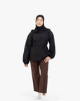 Black Balloon Sleeve Linen Cotton Top