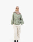 Sage Balloon Sleeve Linen Cotton Top