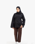 Black Double Pleat Linen Cotton Top