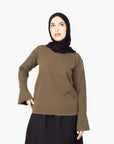 Khaki Tulip Sleeve Top