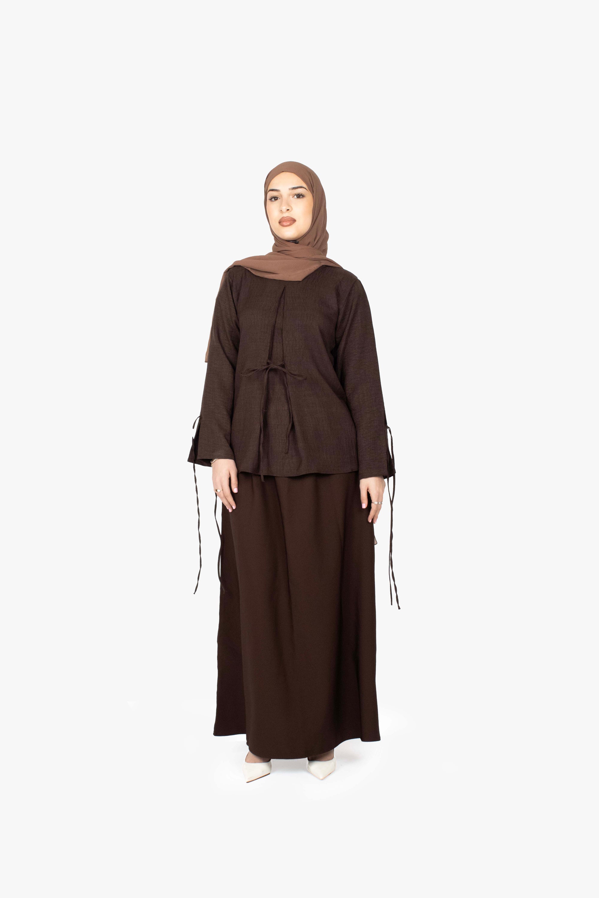 Mocha Brown Mélange Ribbon Kimono Top