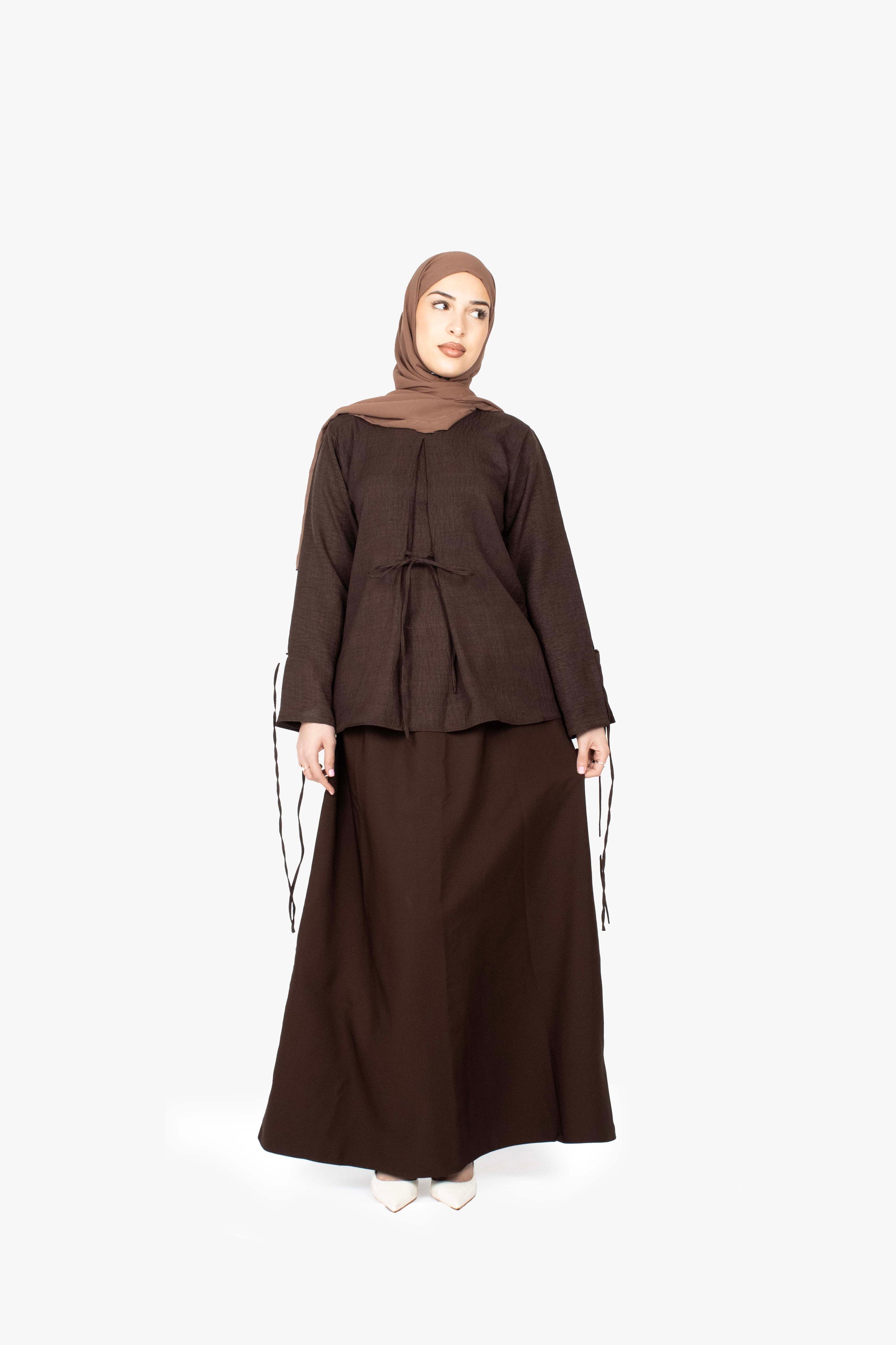 Mocha Brown Mélange Ribbon Kimono Top