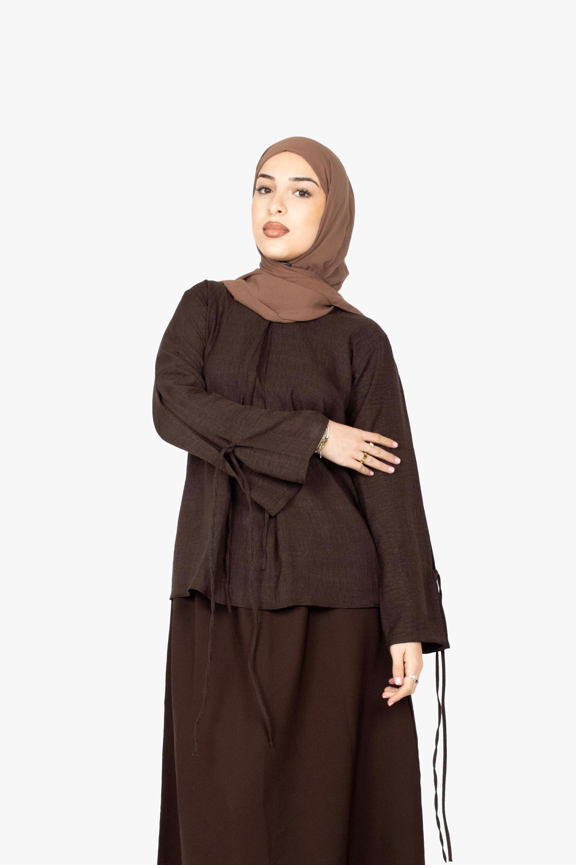 Mocha Brown Mélange Ribbon Kimono Top