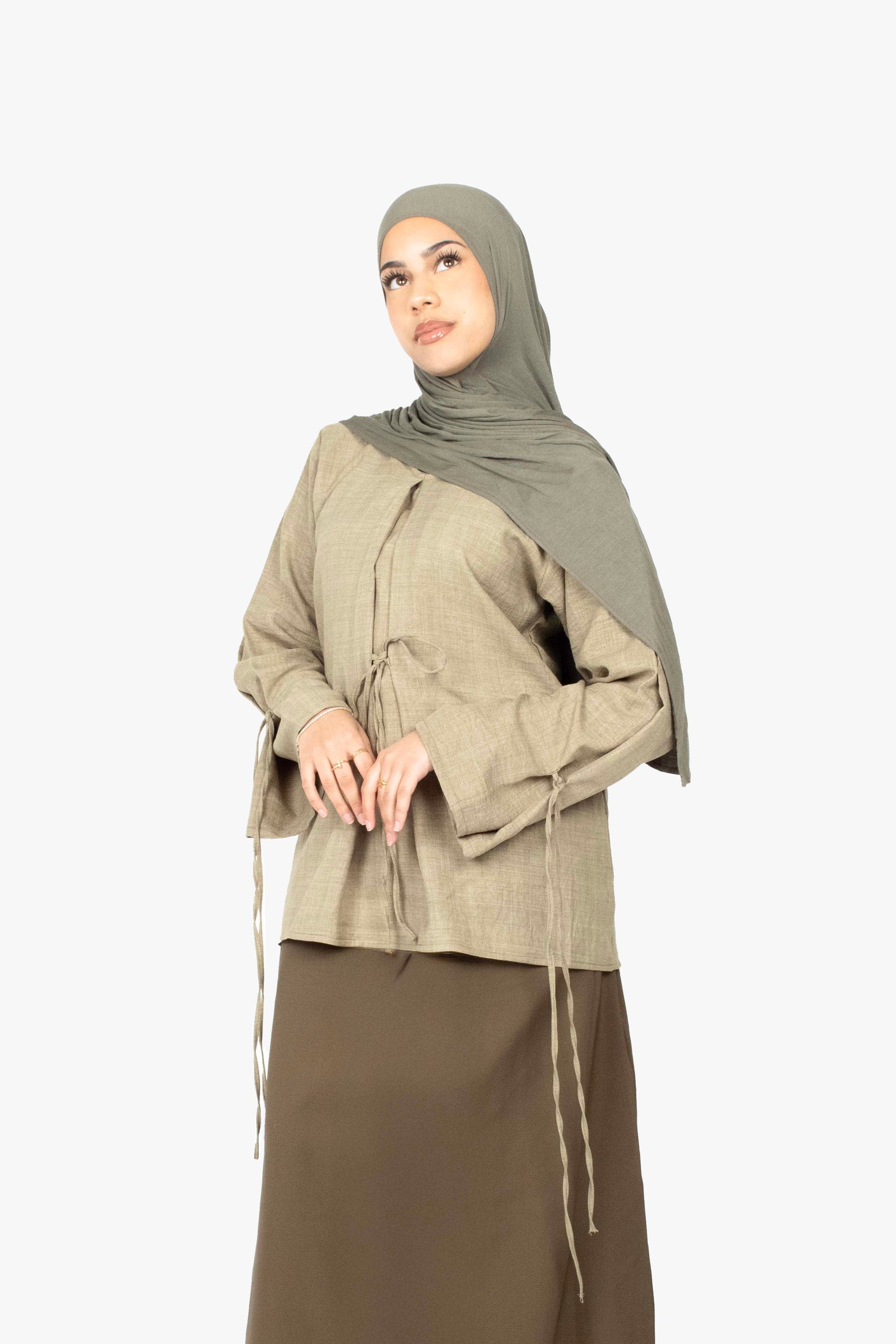 Khaki Mélange Ribbon Kimono Top