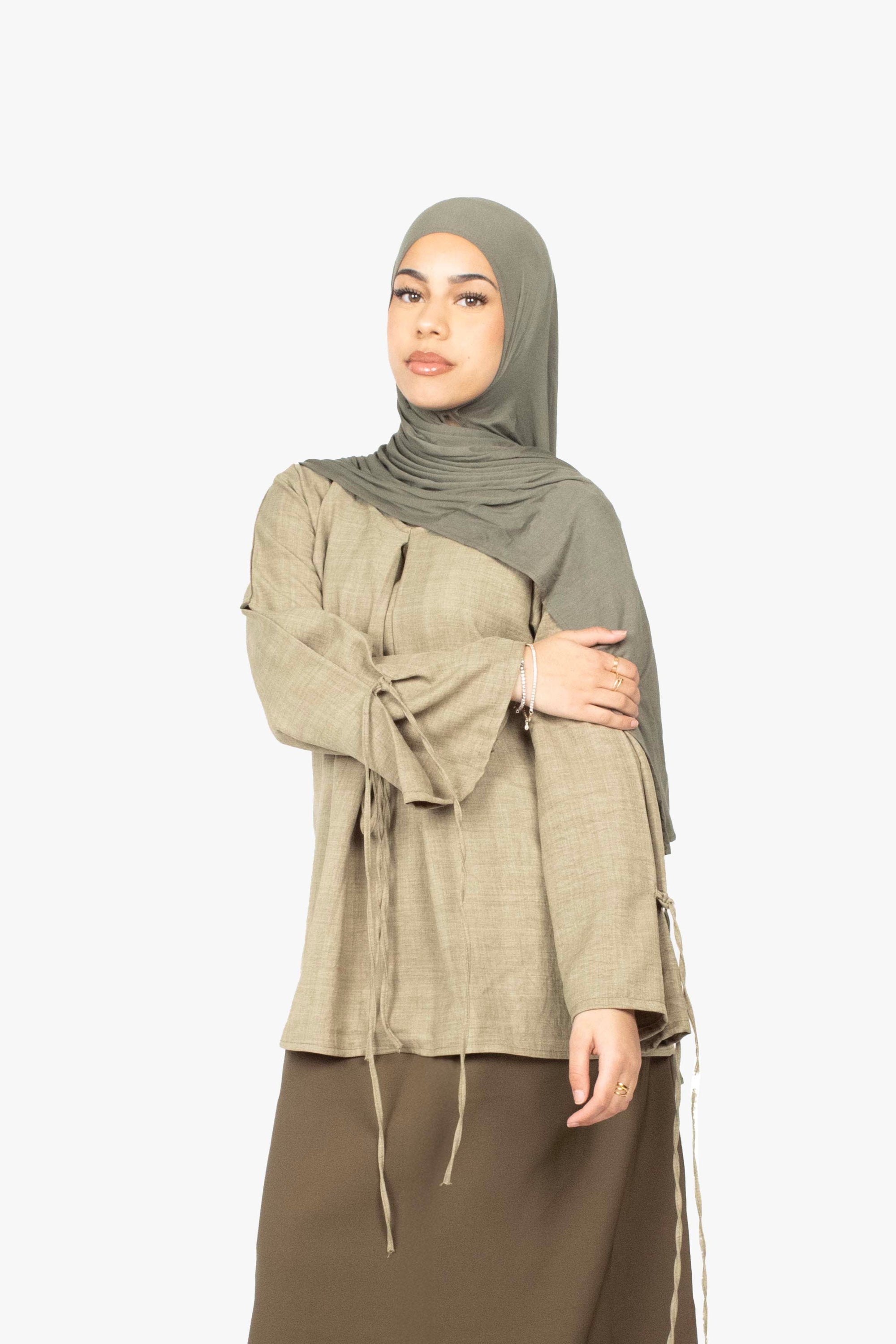 Khaki Mélange Ribbon Kimono Top