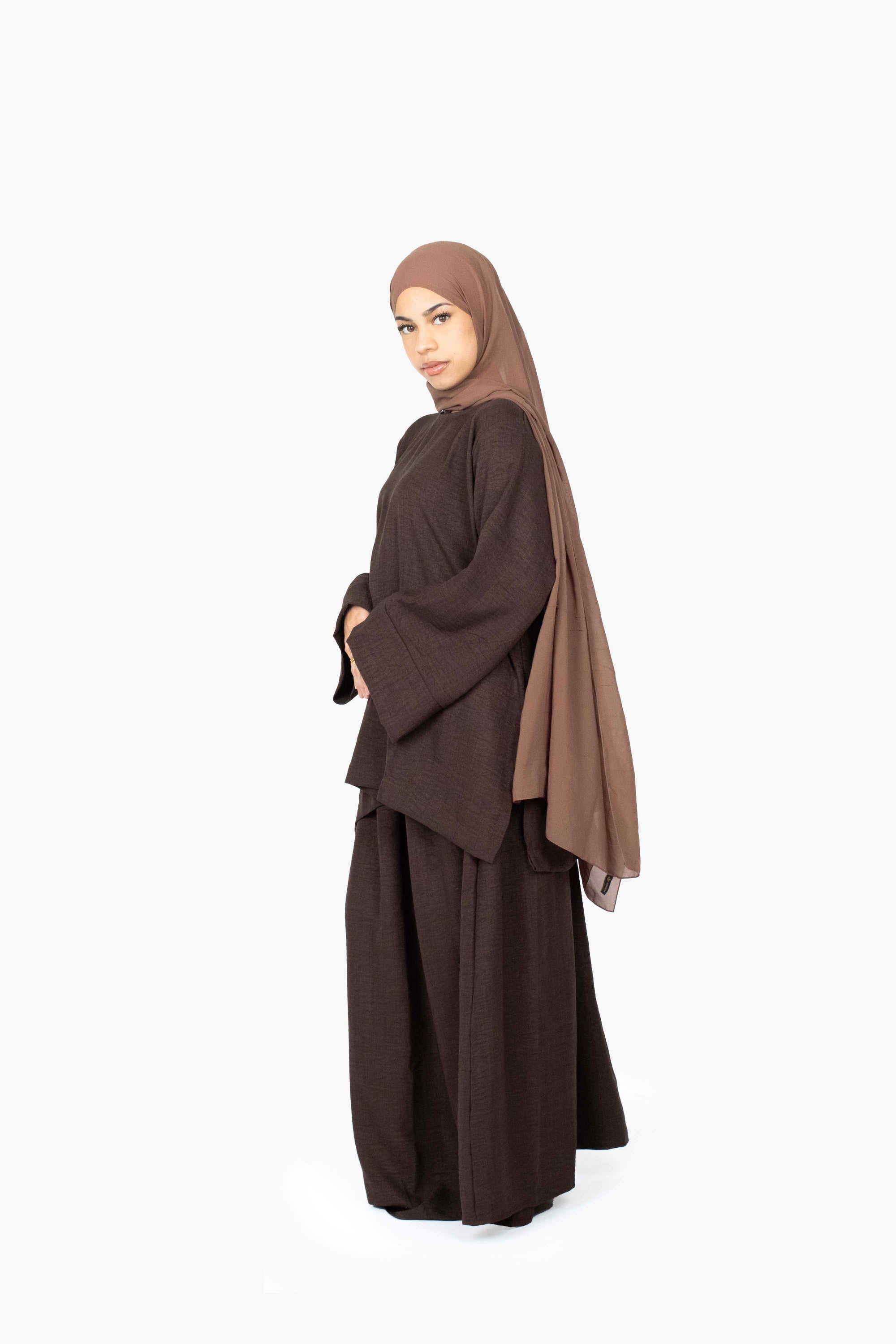 Mocha Brown Mélange Two-Piece Abaya