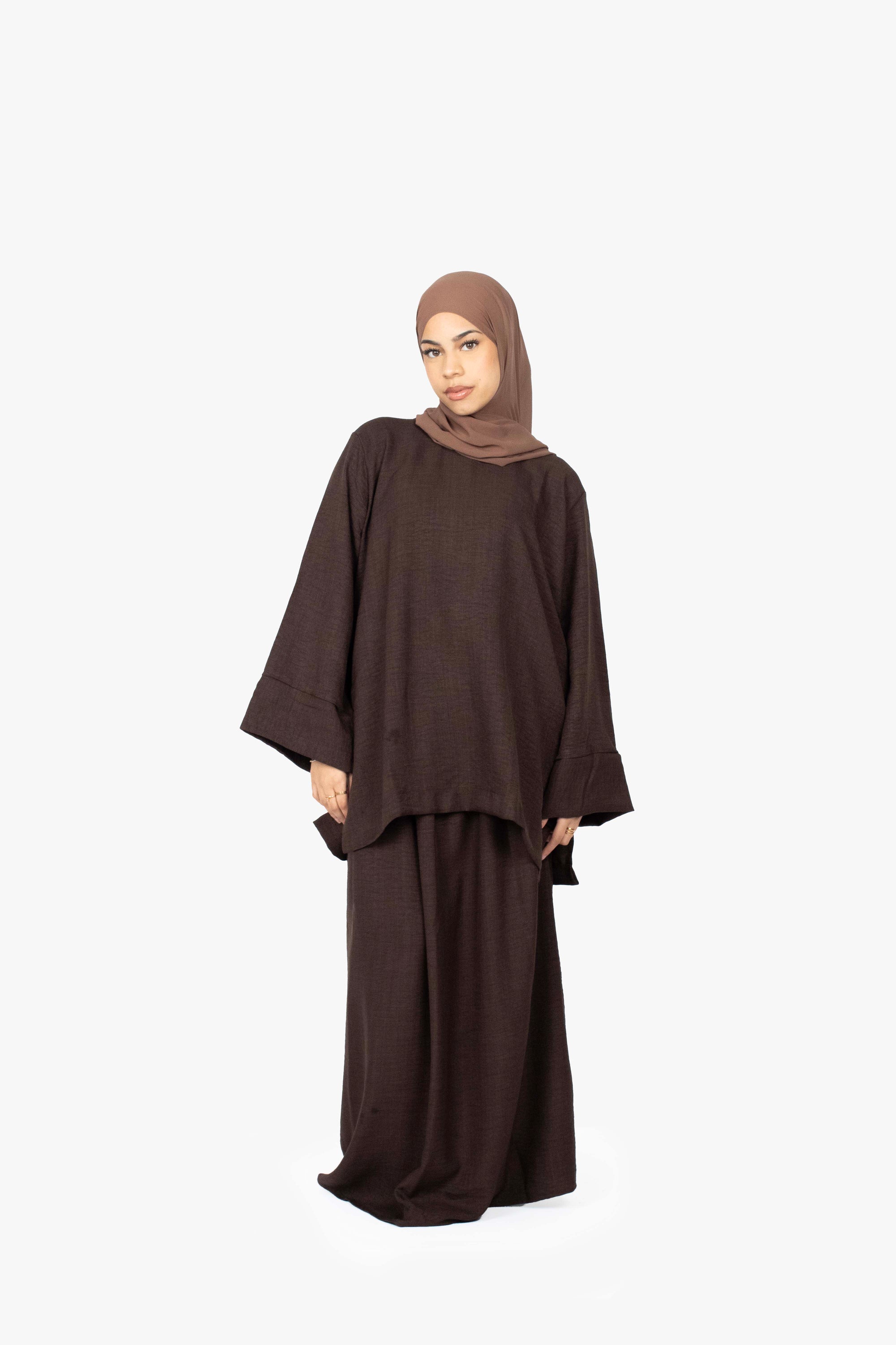 Mocha Brown Mélange Two-Piece Abaya