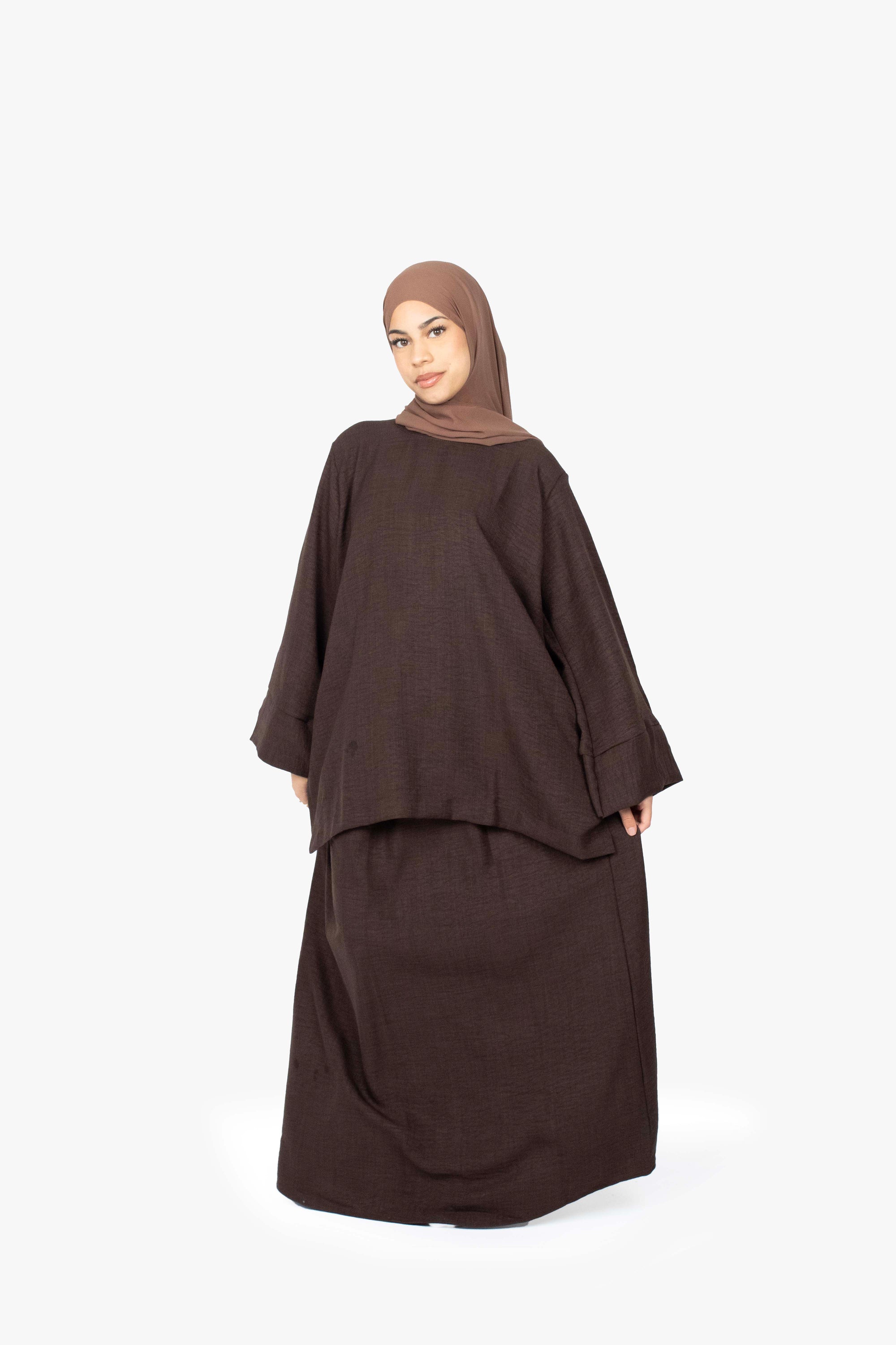 Mocha Brown Mélange Two-Piece Abaya