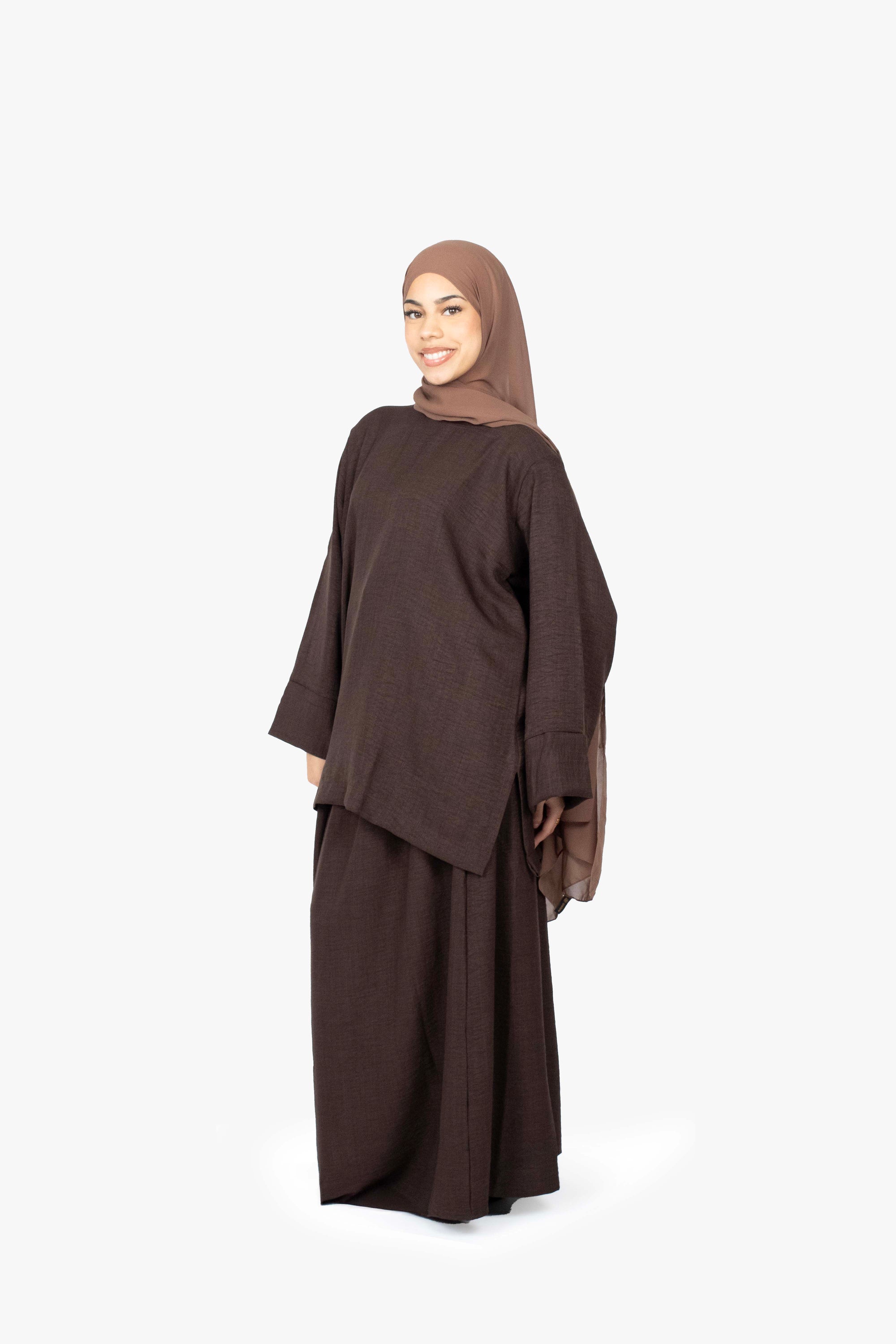 Mocha Brown Mélange Two-Piece Abaya