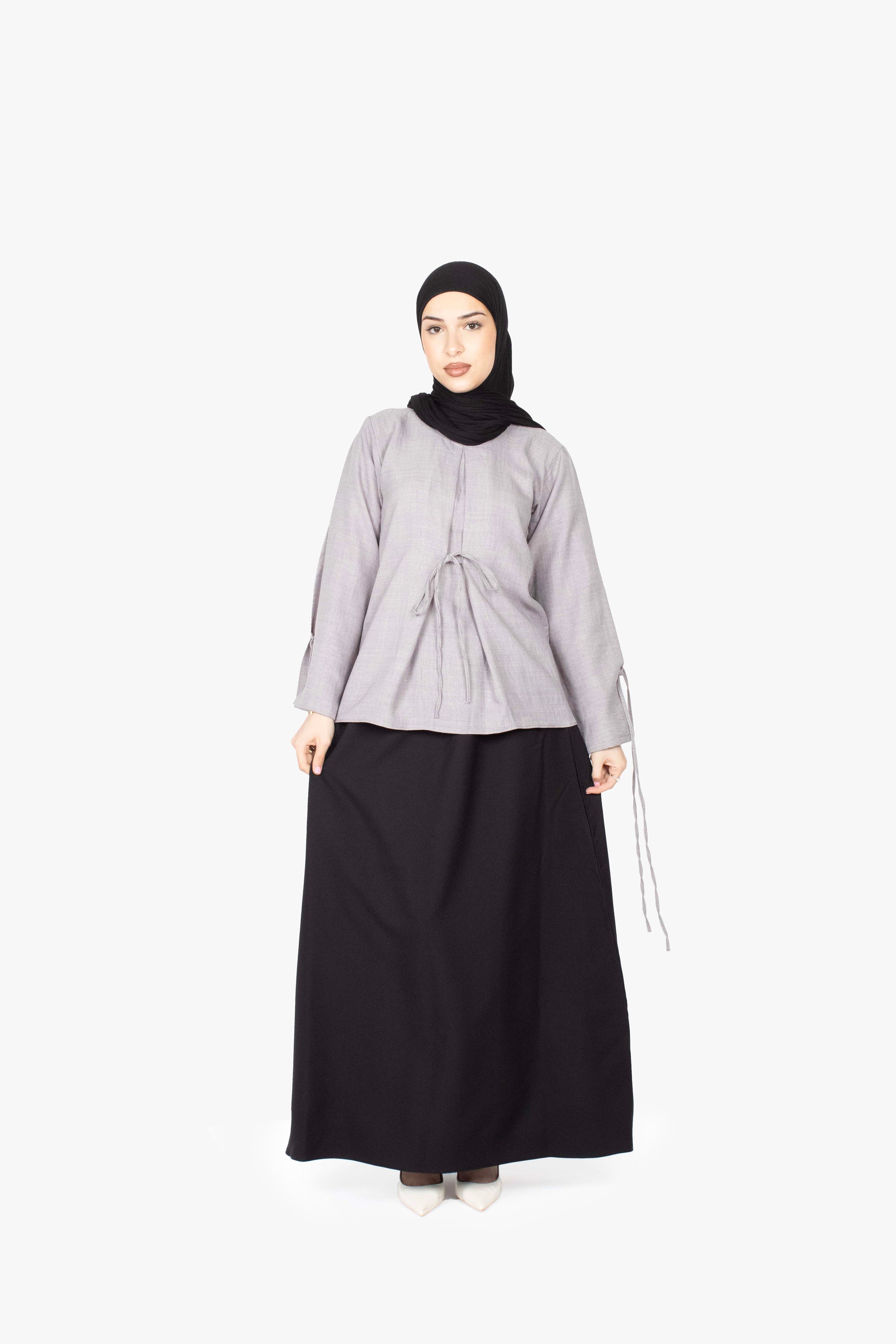 Grey Mélange Ribbon Kimono Top