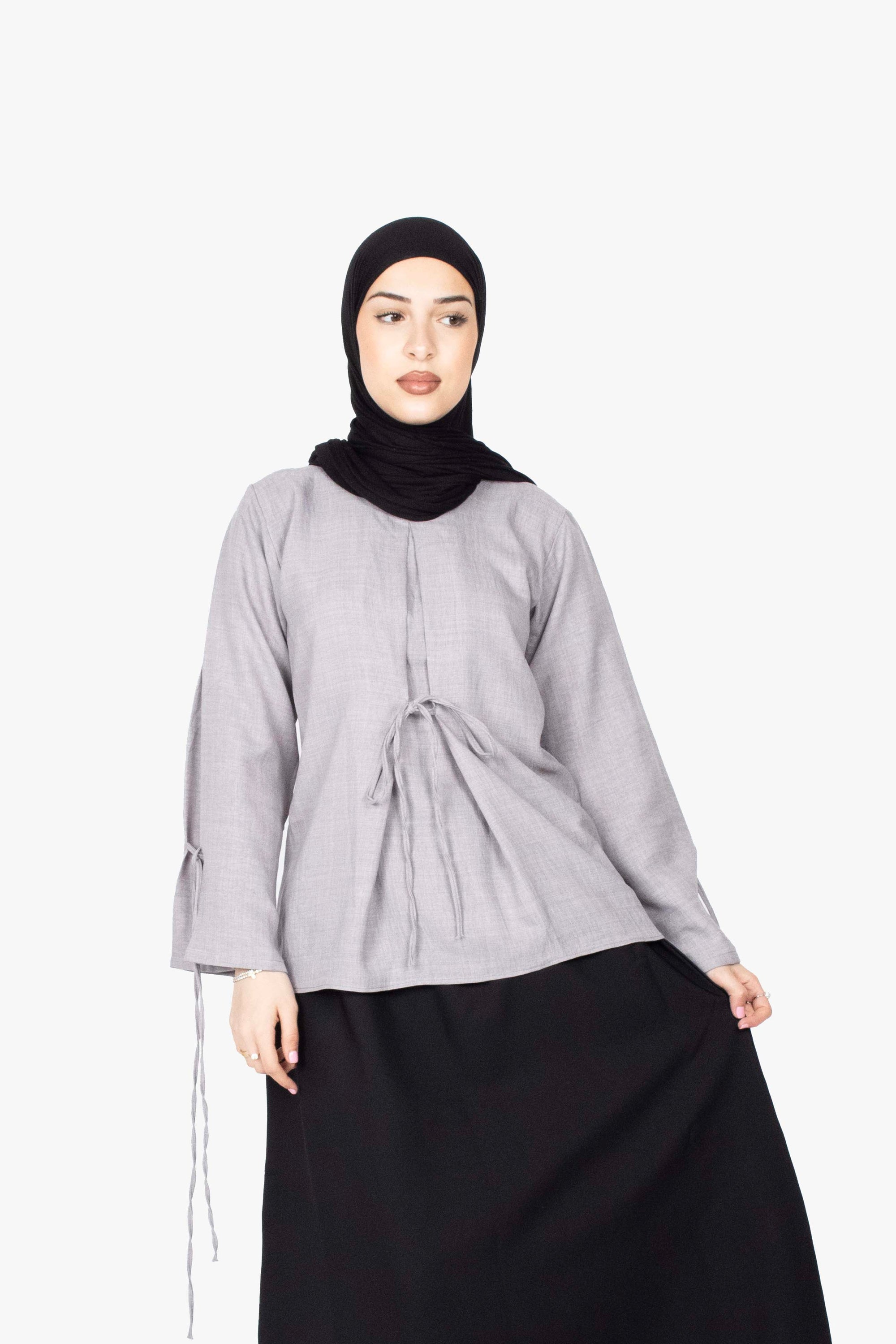 Grey Mélange Ribbon Kimono Top