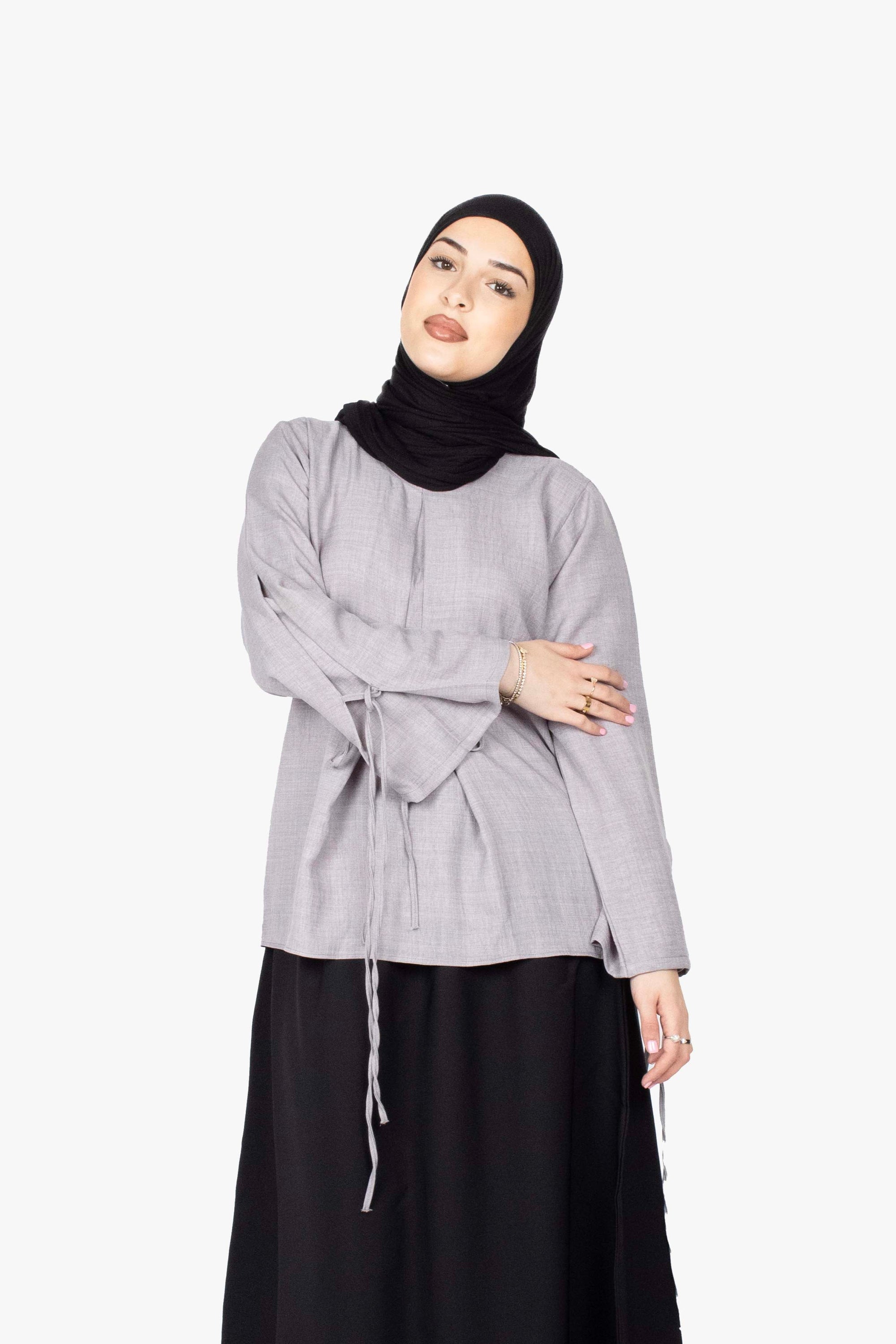 Grey Mélange Ribbon Kimono Top