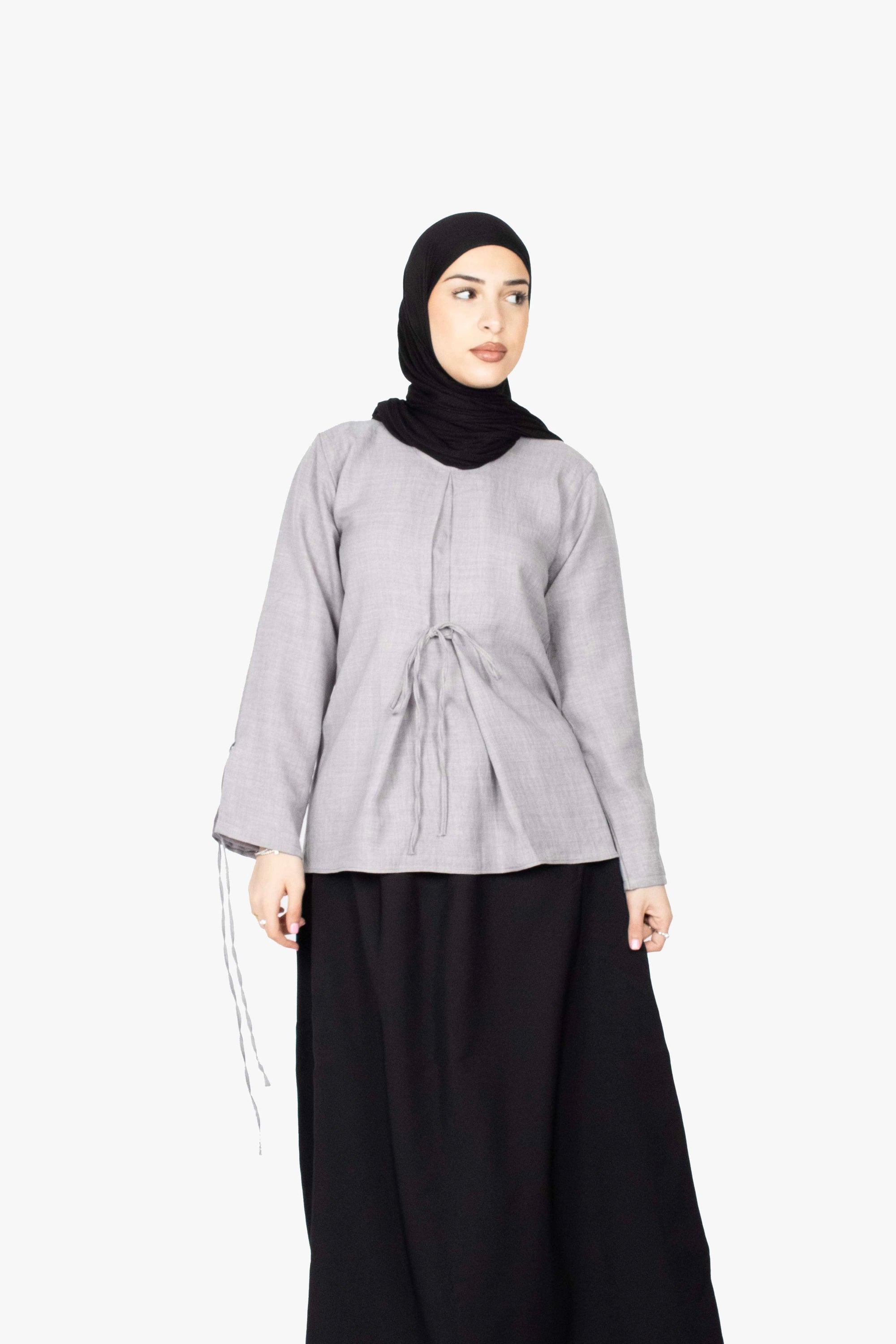 Grey Mélange Ribbon Kimono Top