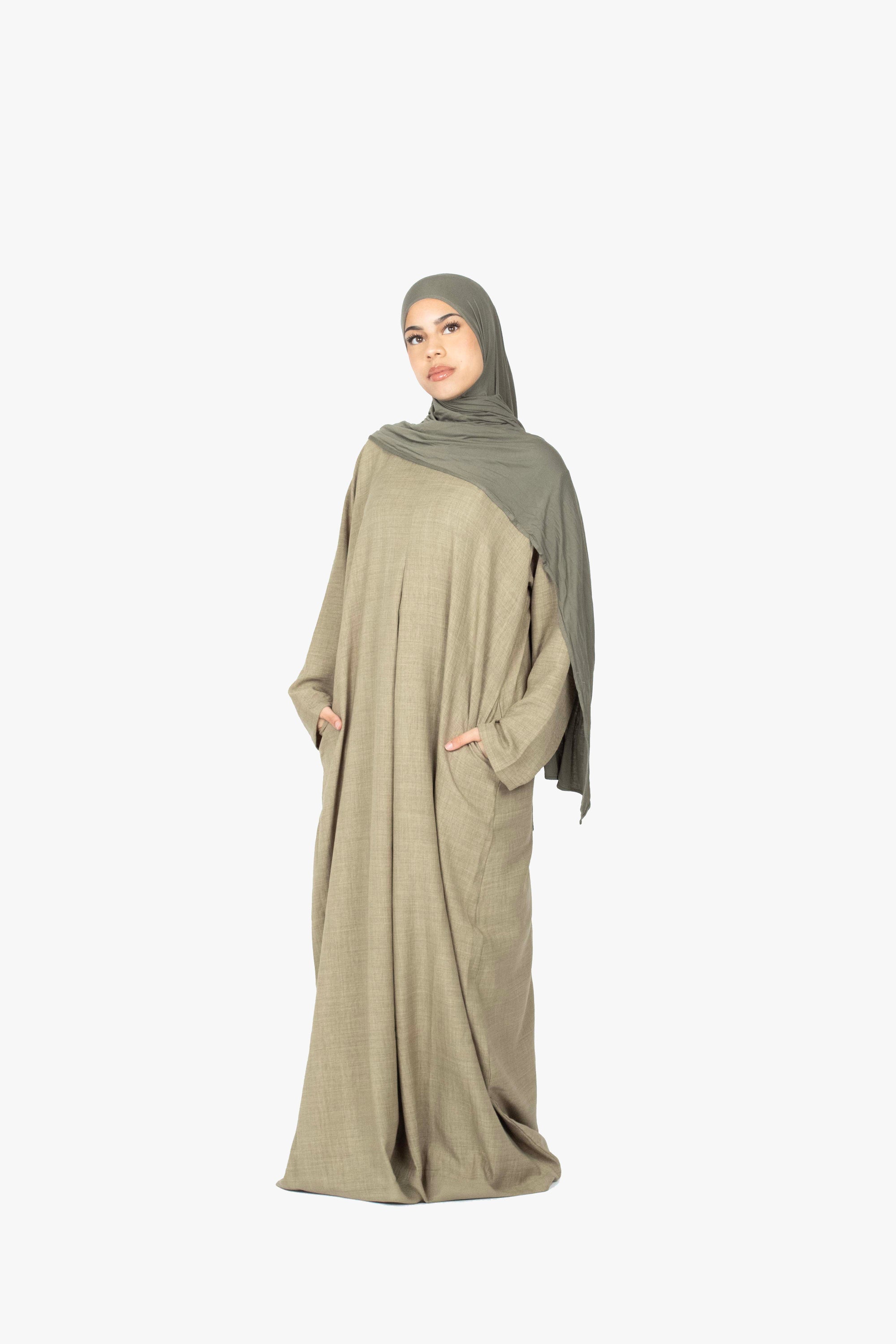 Khaki Mélange Pleat Abaya