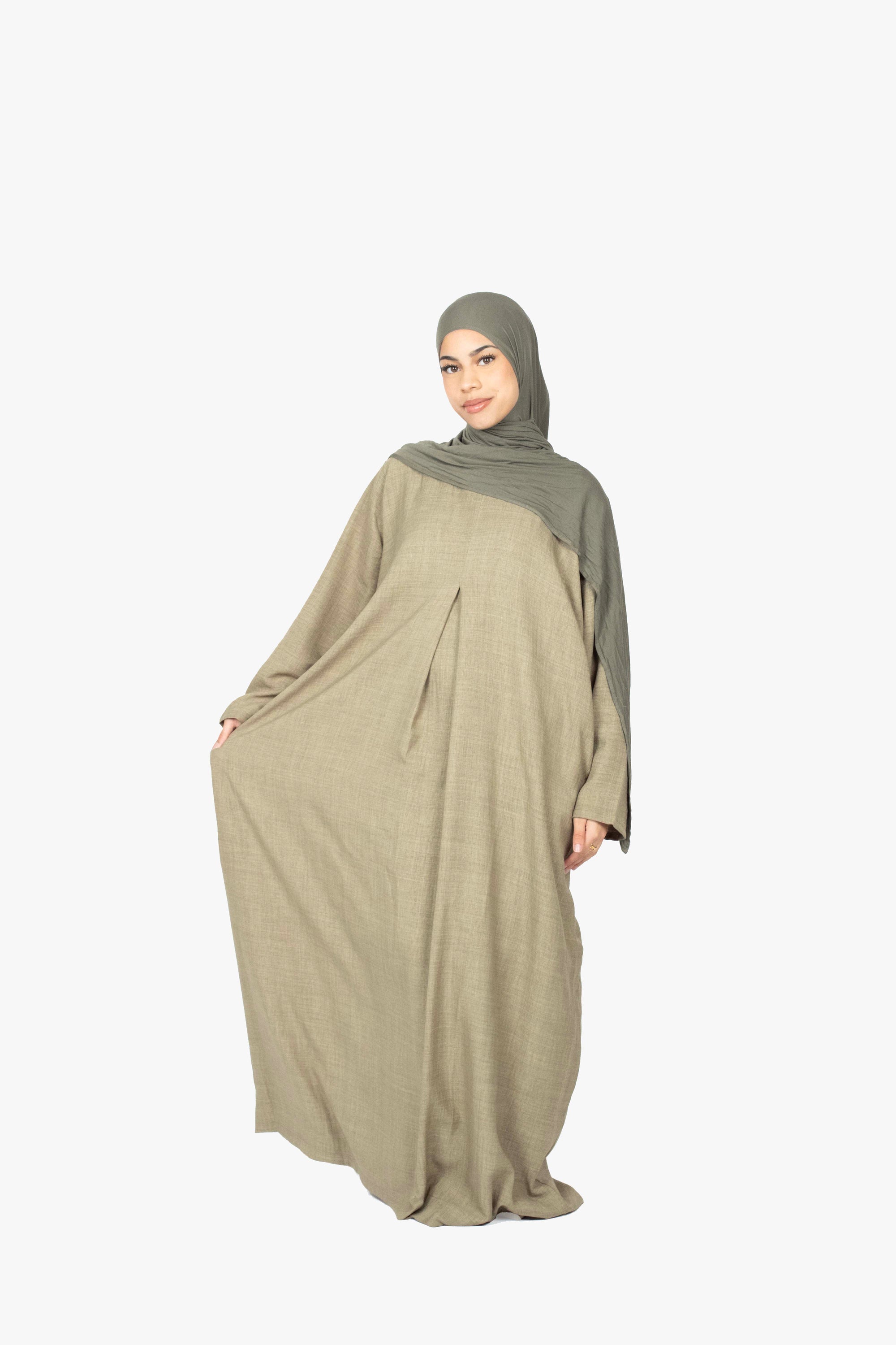 Khaki Mélange Pleat Abaya