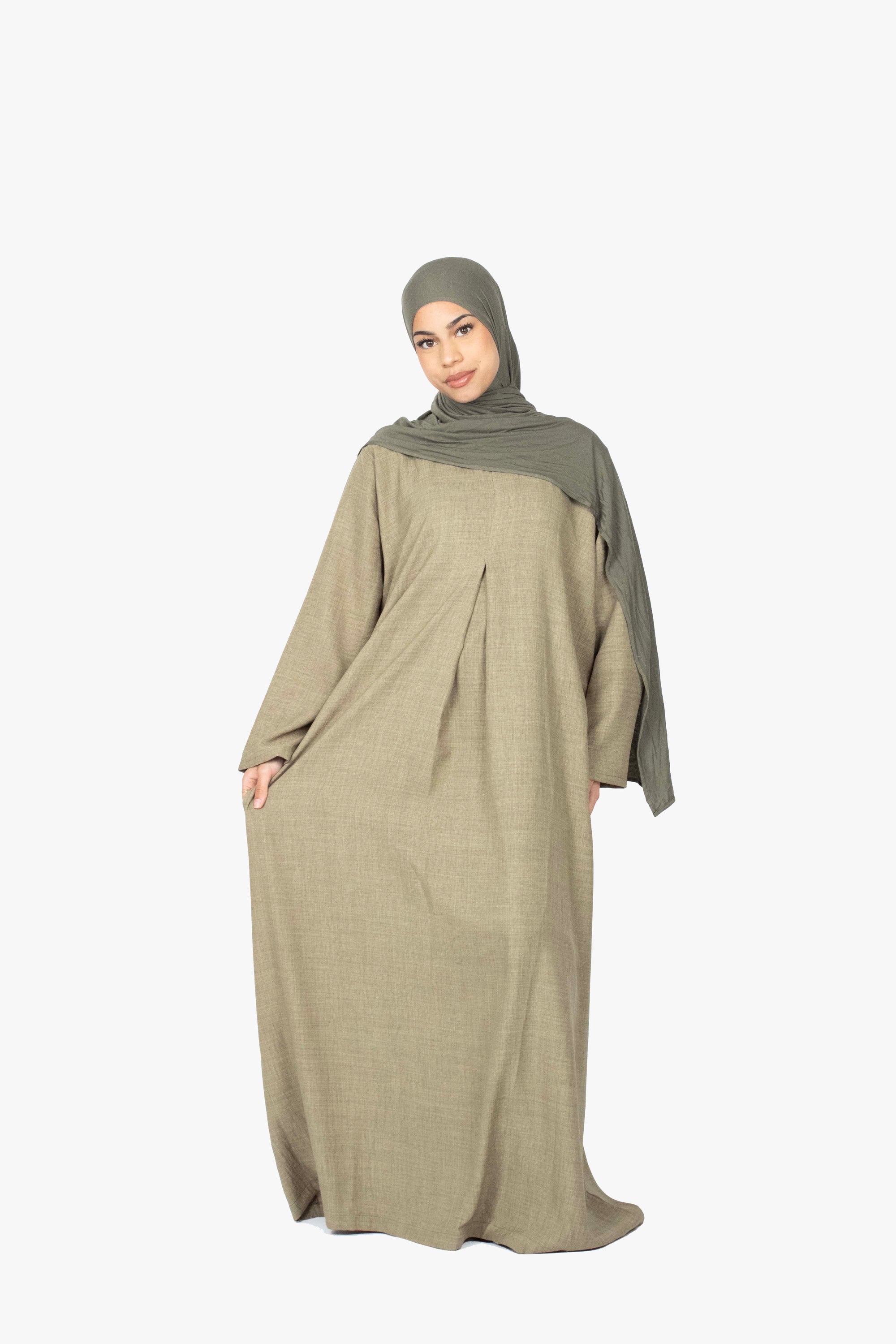 Khaki Mélange Pleat Abaya
