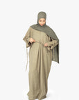 Khaki Mélange Ribbon Kimono Abaya