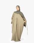 Khaki Mélange Ribbon Kimono Abaya
