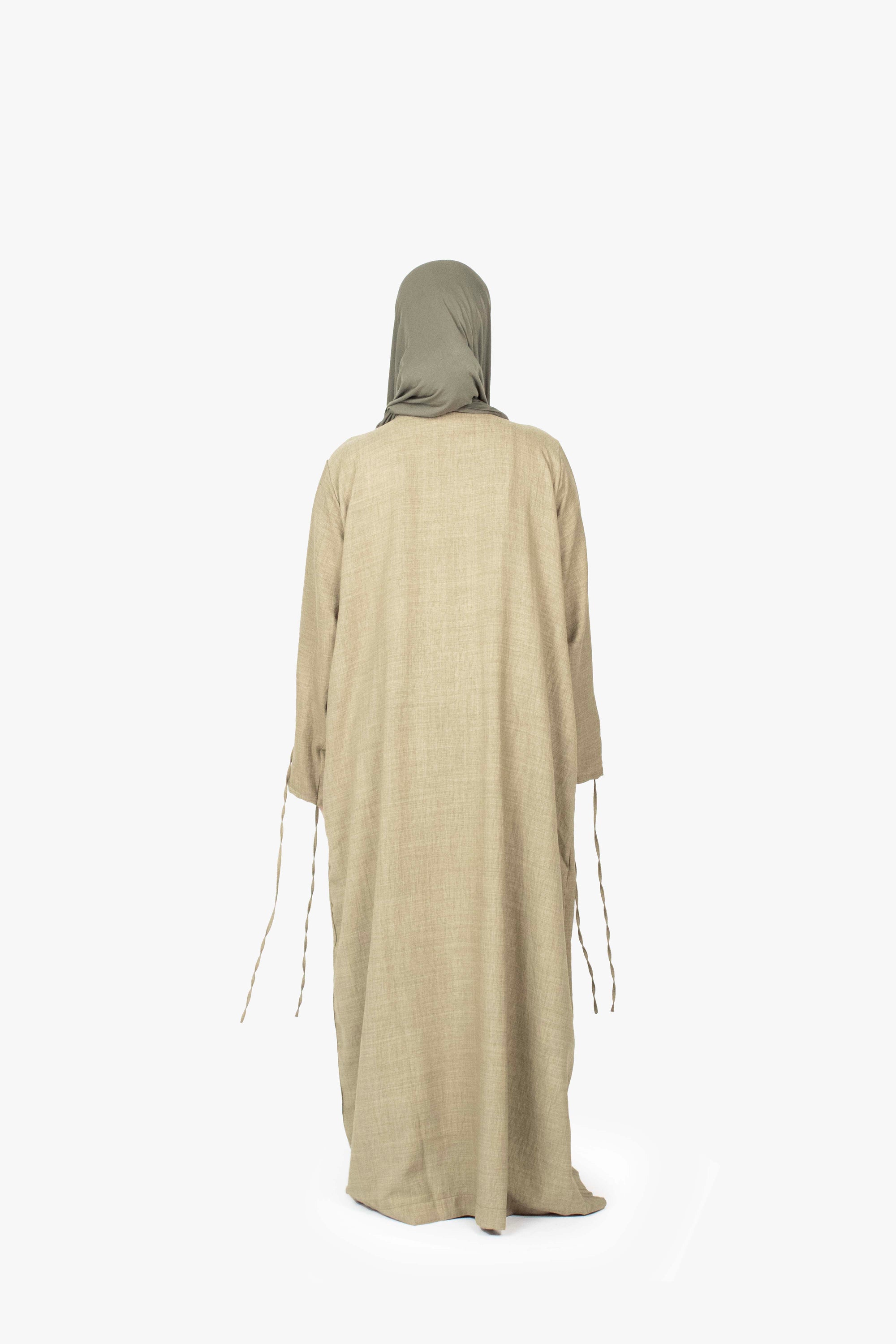 Khaki Mélange Ribbon Kimono Abaya