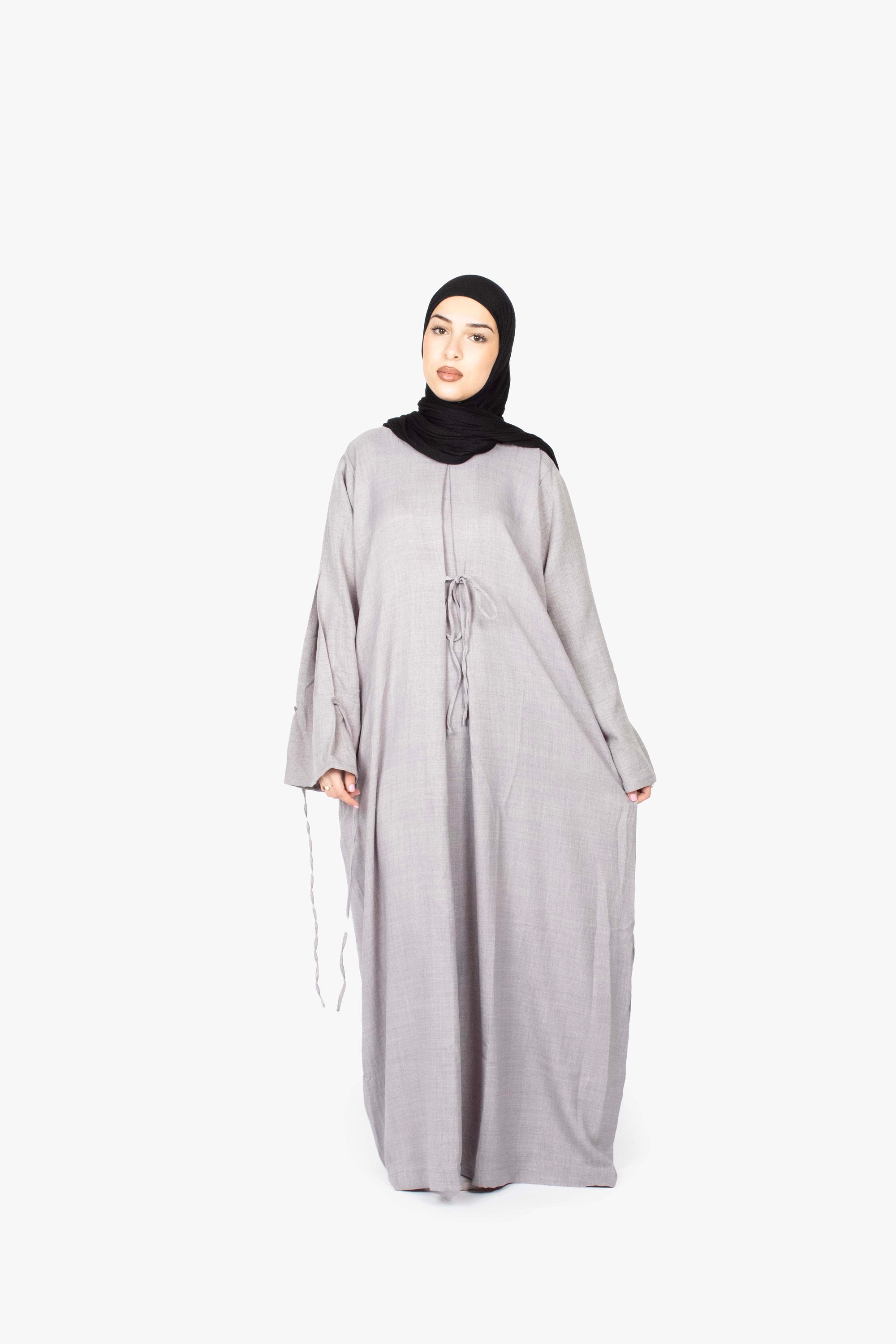 Grey Mélange Ribbon Kimono Abaya