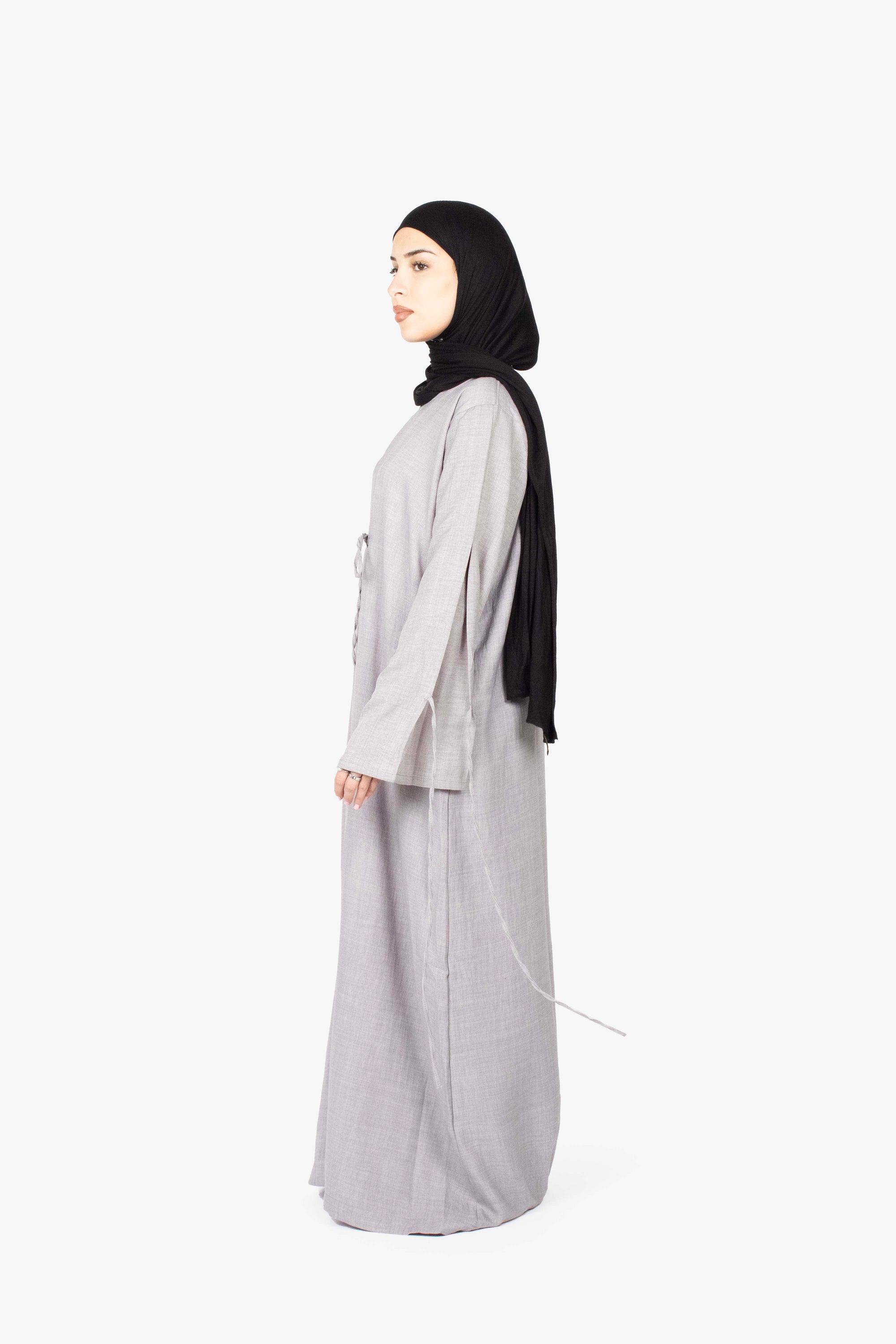 Grey Mélange Ribbon Kimono Abaya