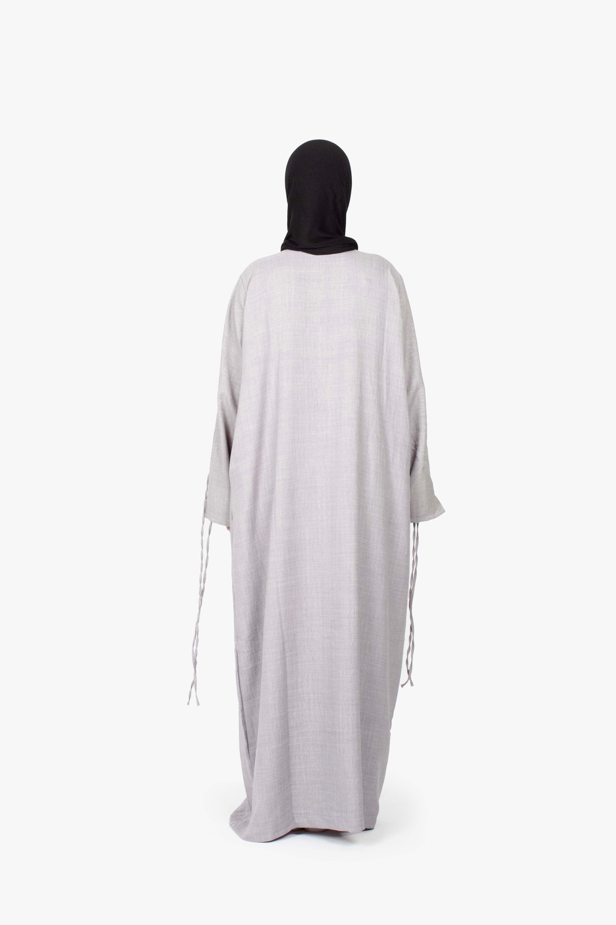 Grey Mélange Ribbon Kimono Abaya