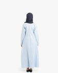 Pale Blue Double Pleat Linen Cotton Dress