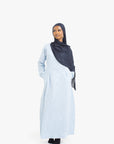 Pale Blue Double Pleat Linen Cotton Dress
