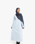 Pale Blue Double Pleat Linen Cotton Dress