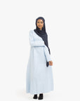 Pale Blue Double Pleat Linen Cotton Dress