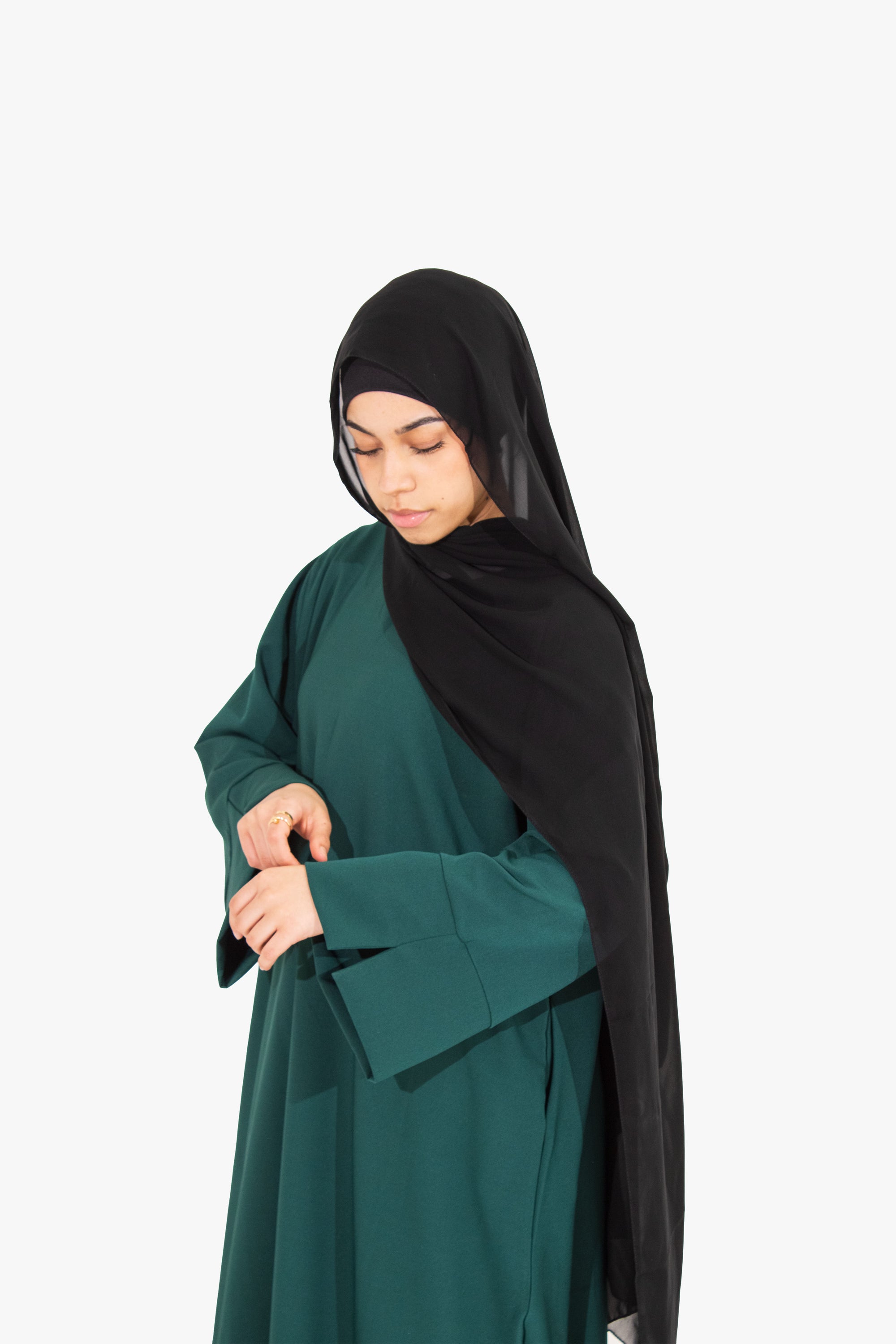 Forest Green Slit Kimono Sleeve Abaya