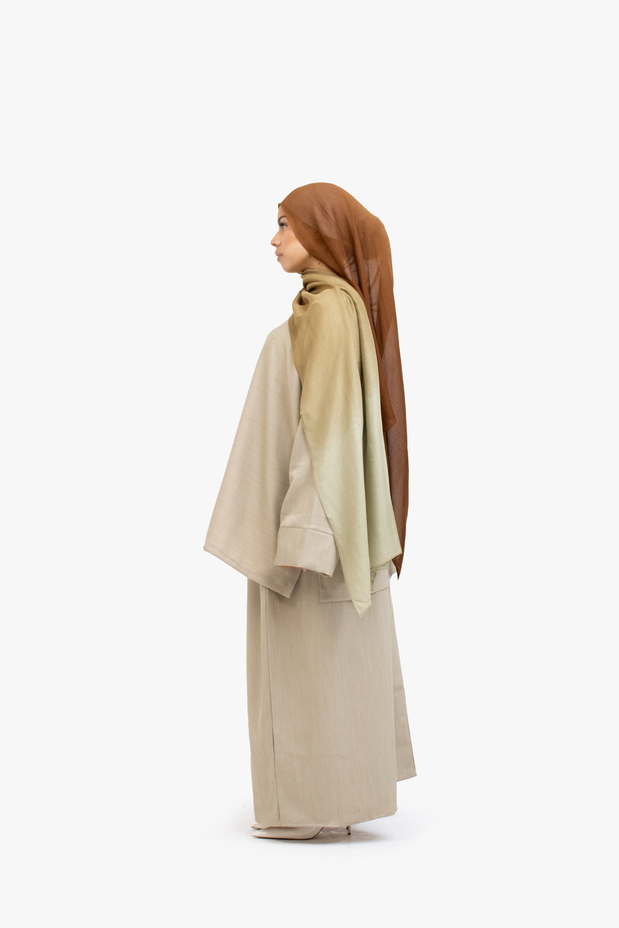 Khaki Brown Textured Two-Piece Abaya