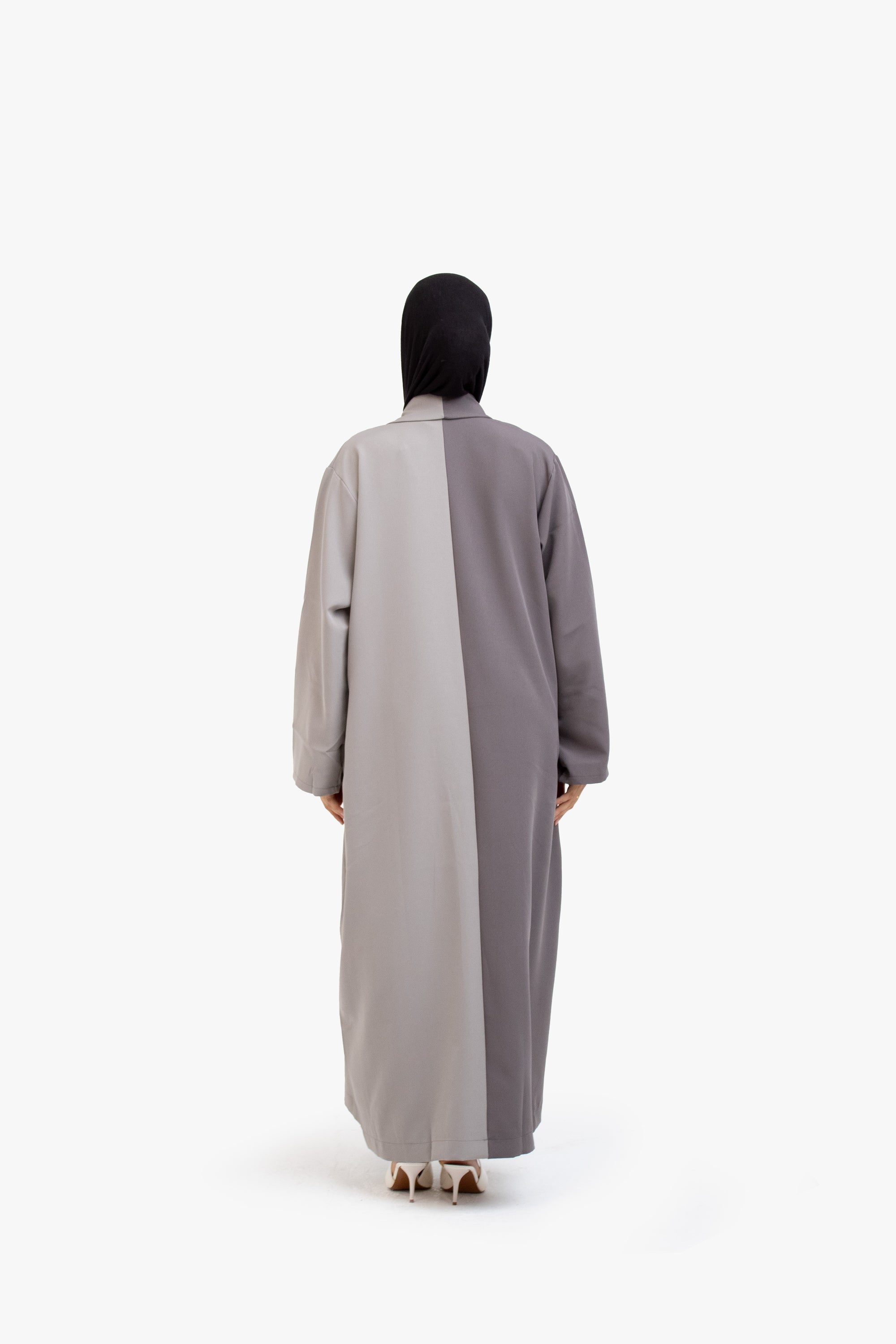 Anthracite and Grey Two-Tone Open Abaya