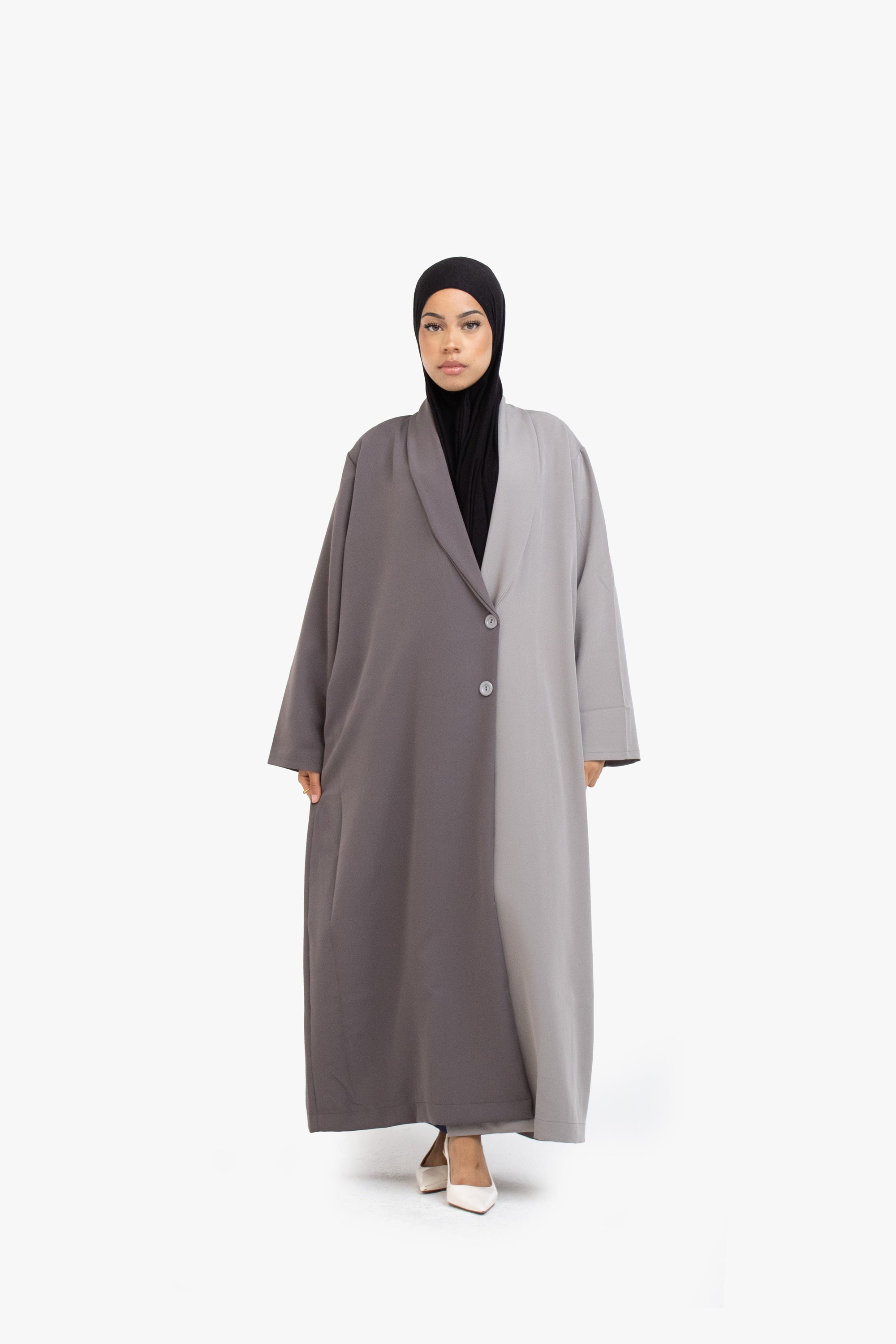 Anthracite and Grey Two-Tone Open Abaya