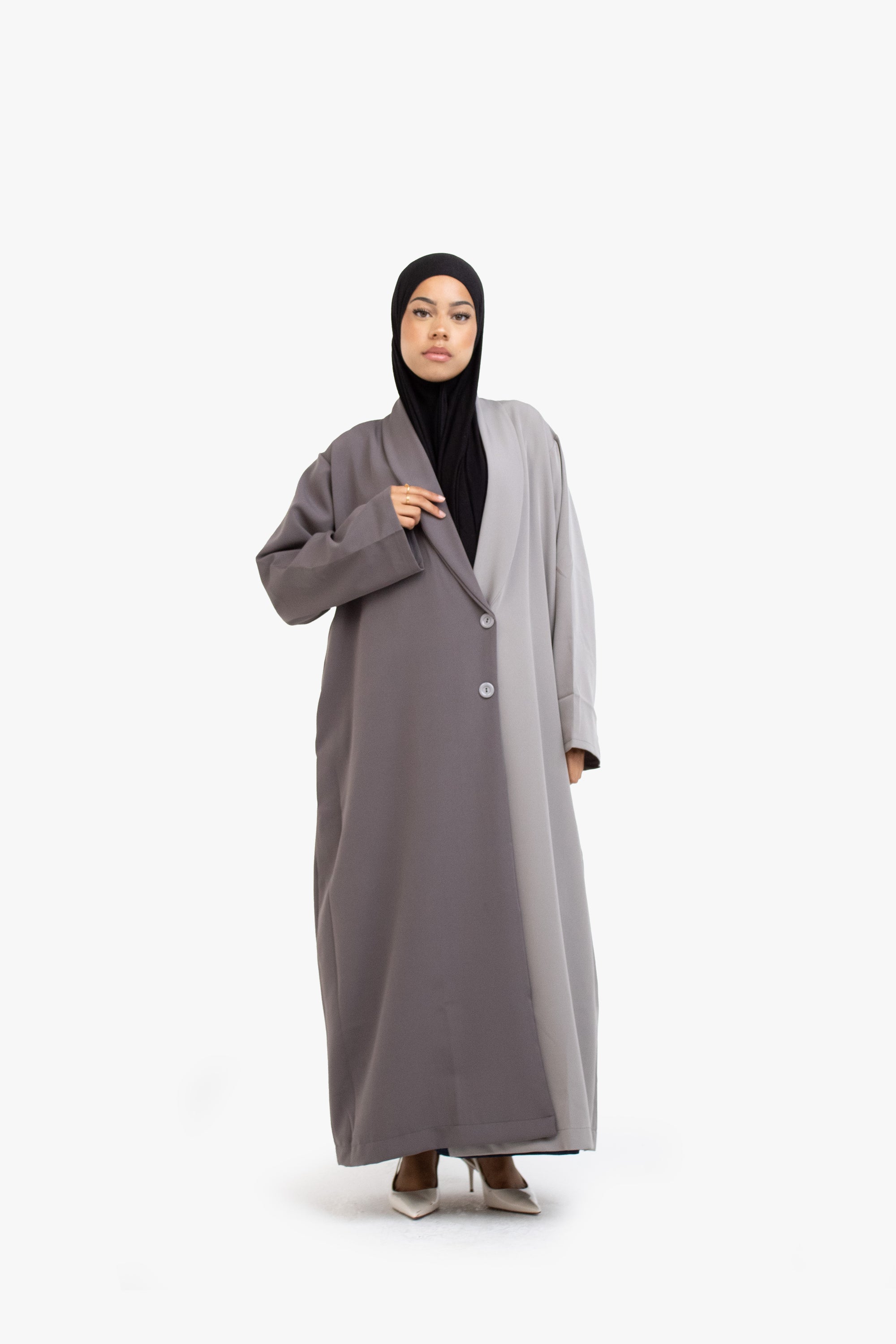 Anthracite and Grey Two-Tone Open Abaya