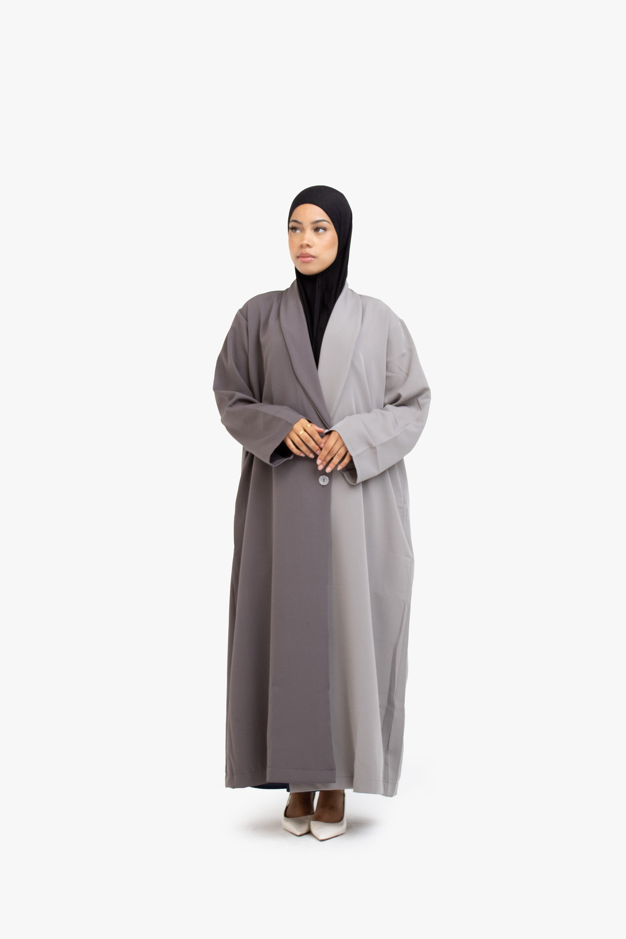 Anthracite and Grey Two-Tone Open Abaya