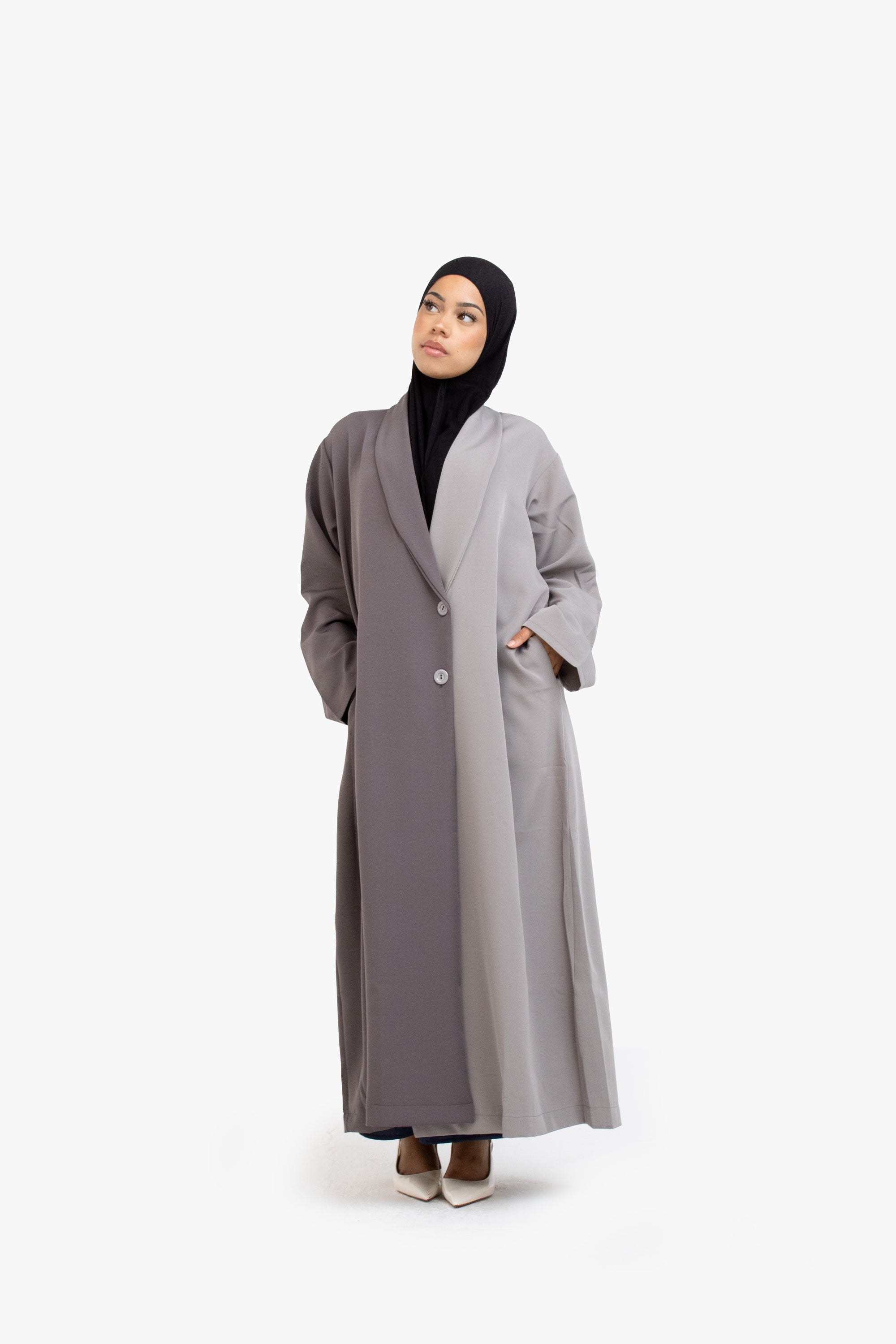 Anthracite and Grey Two-Tone Open Abaya