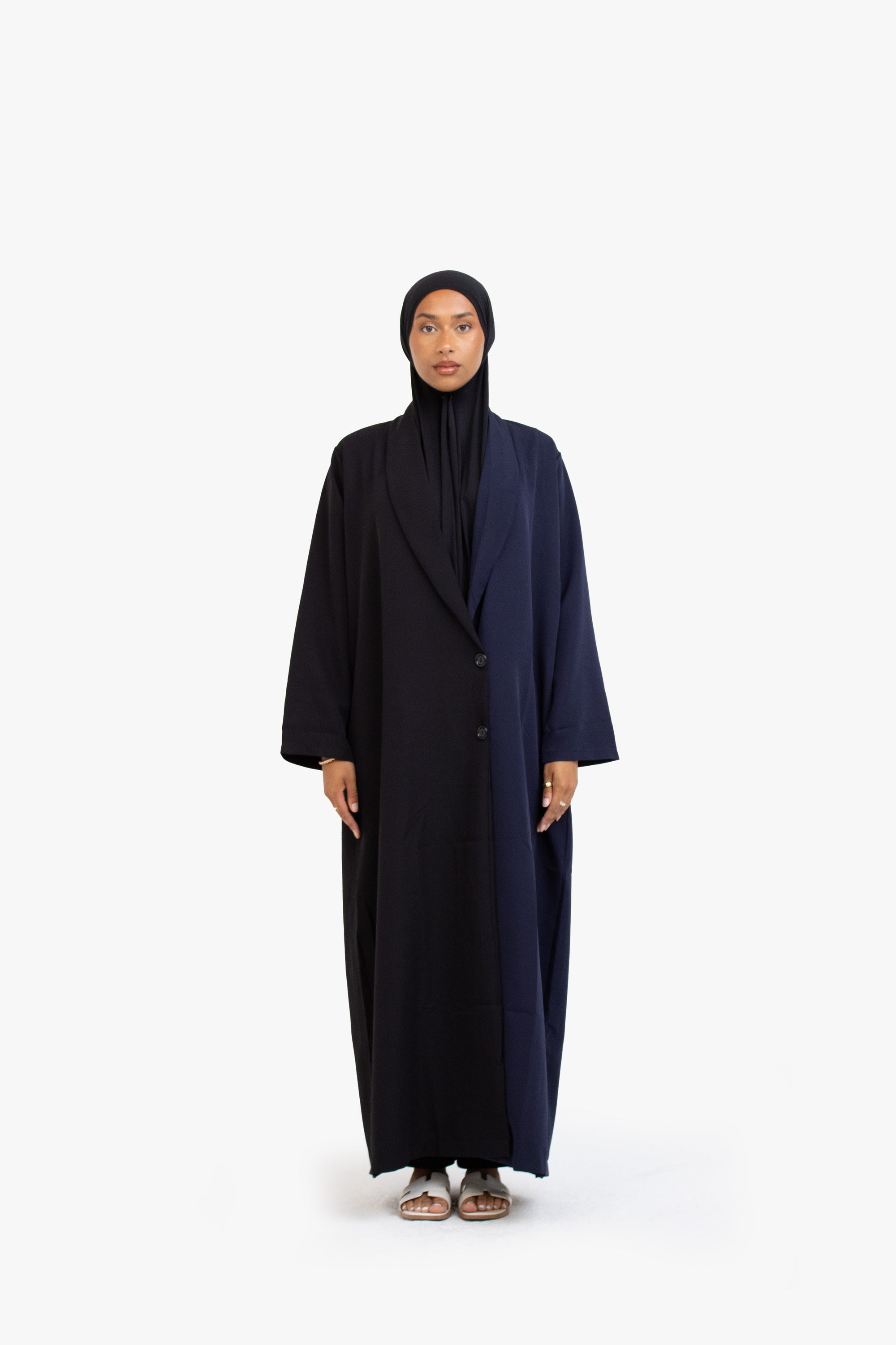 Black and Navy Two-Tone Open Abaya