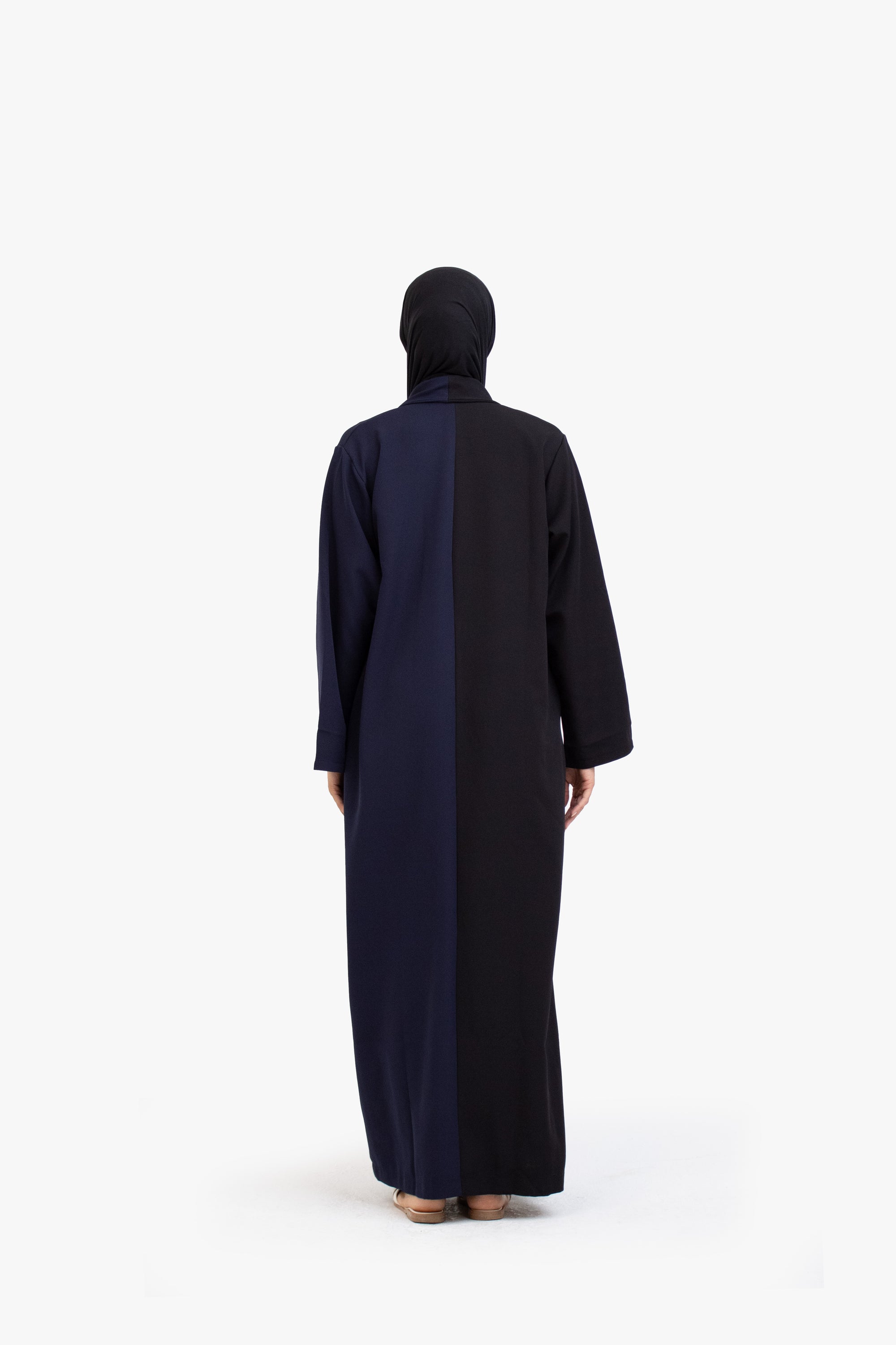 Black and Navy Two-Tone Open Abaya