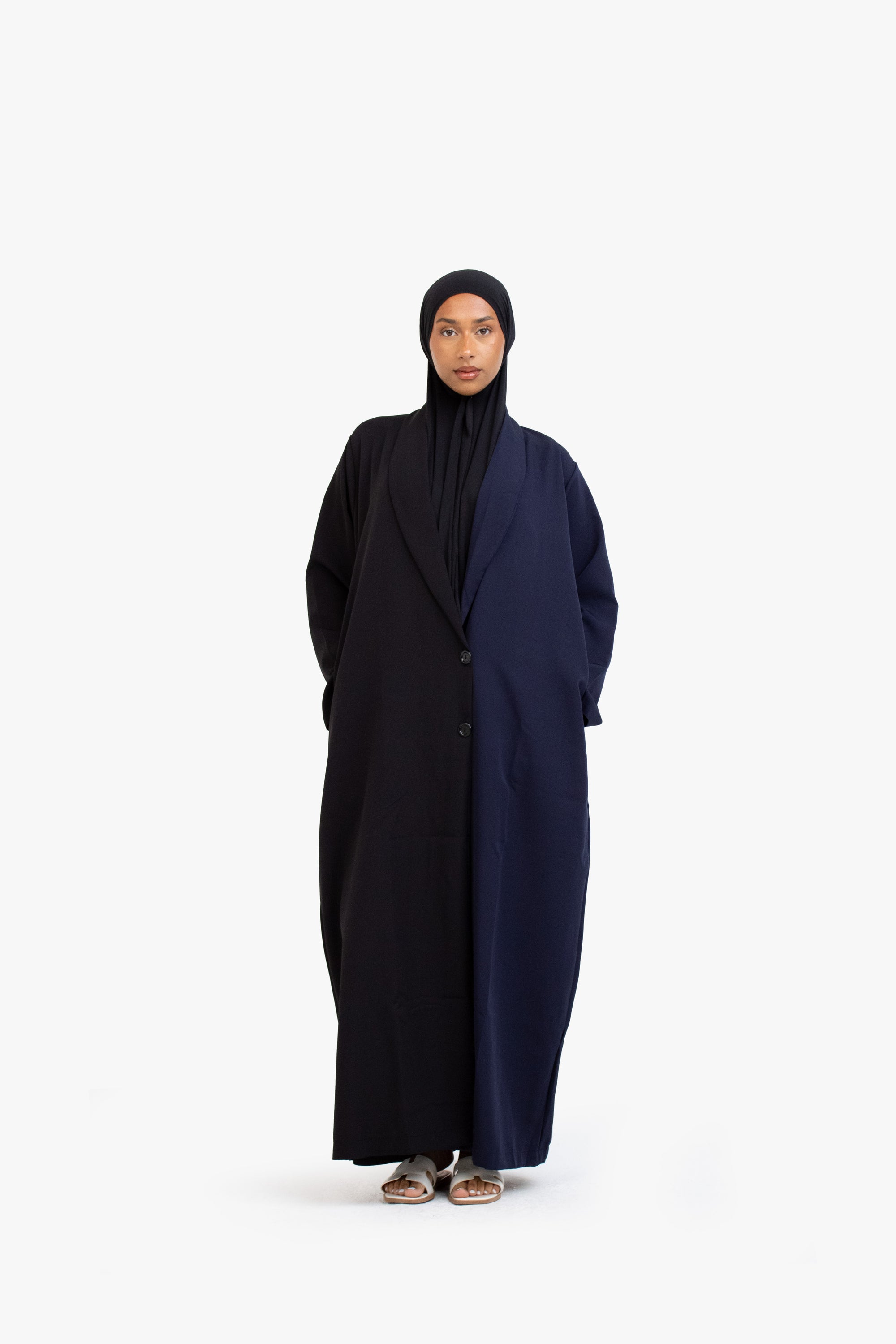 Black and Navy Two-Tone Open Abaya