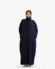 Black and Navy Two-Tone Open Abaya