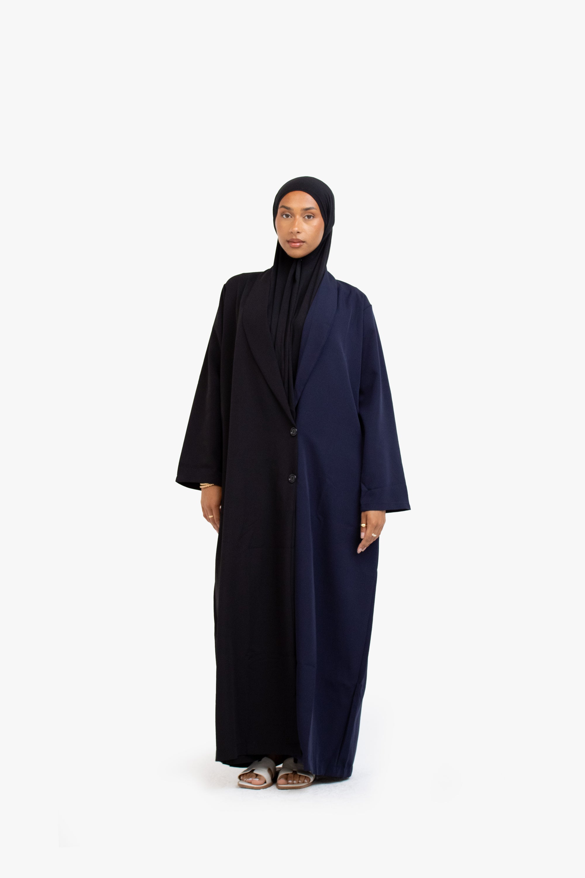 Black and Navy Two-Tone Open Abaya