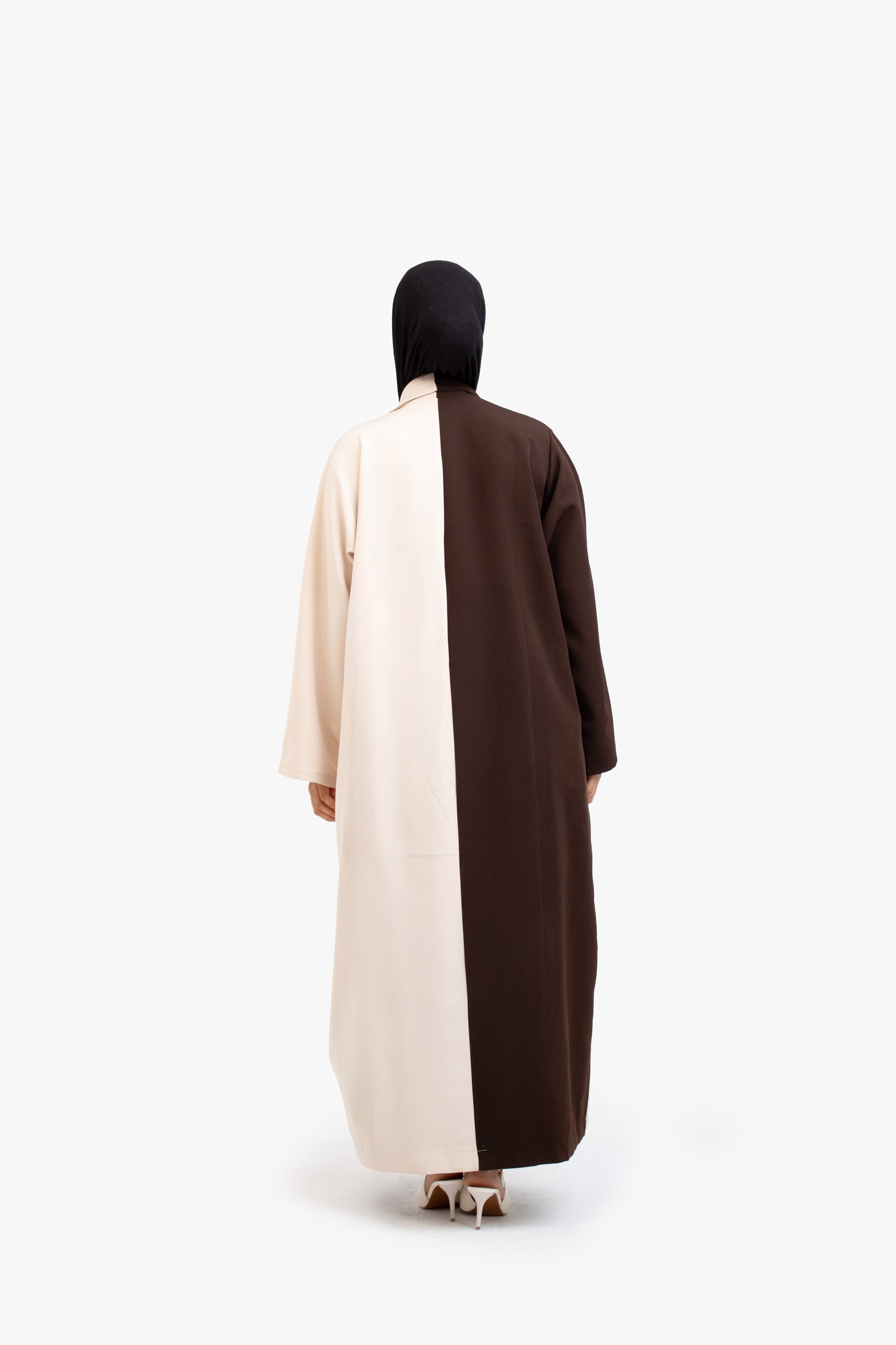 Coffee and Beige Two-Tone Open Abaya