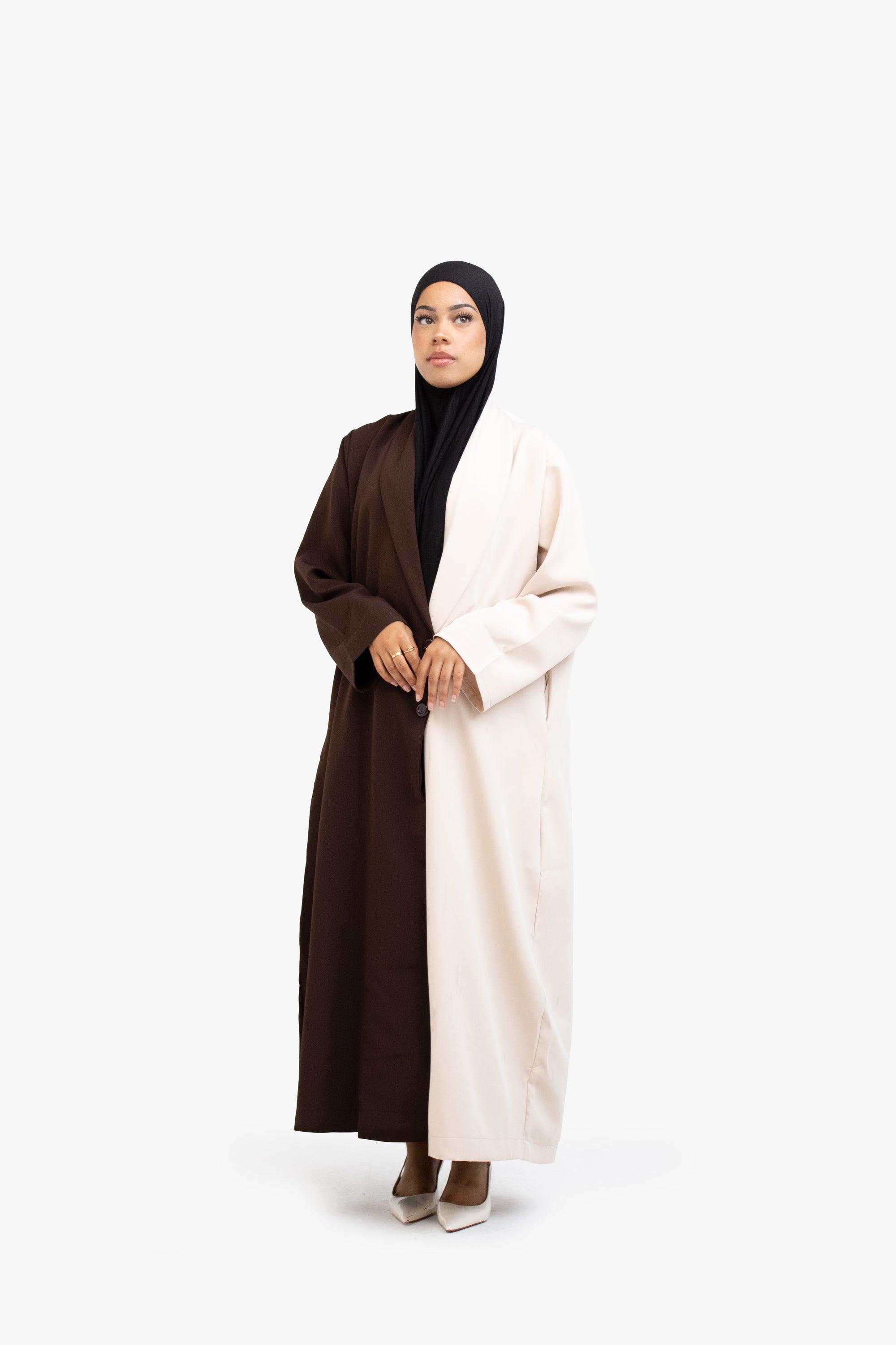 Coffee and Beige Two-Tone Open Abaya