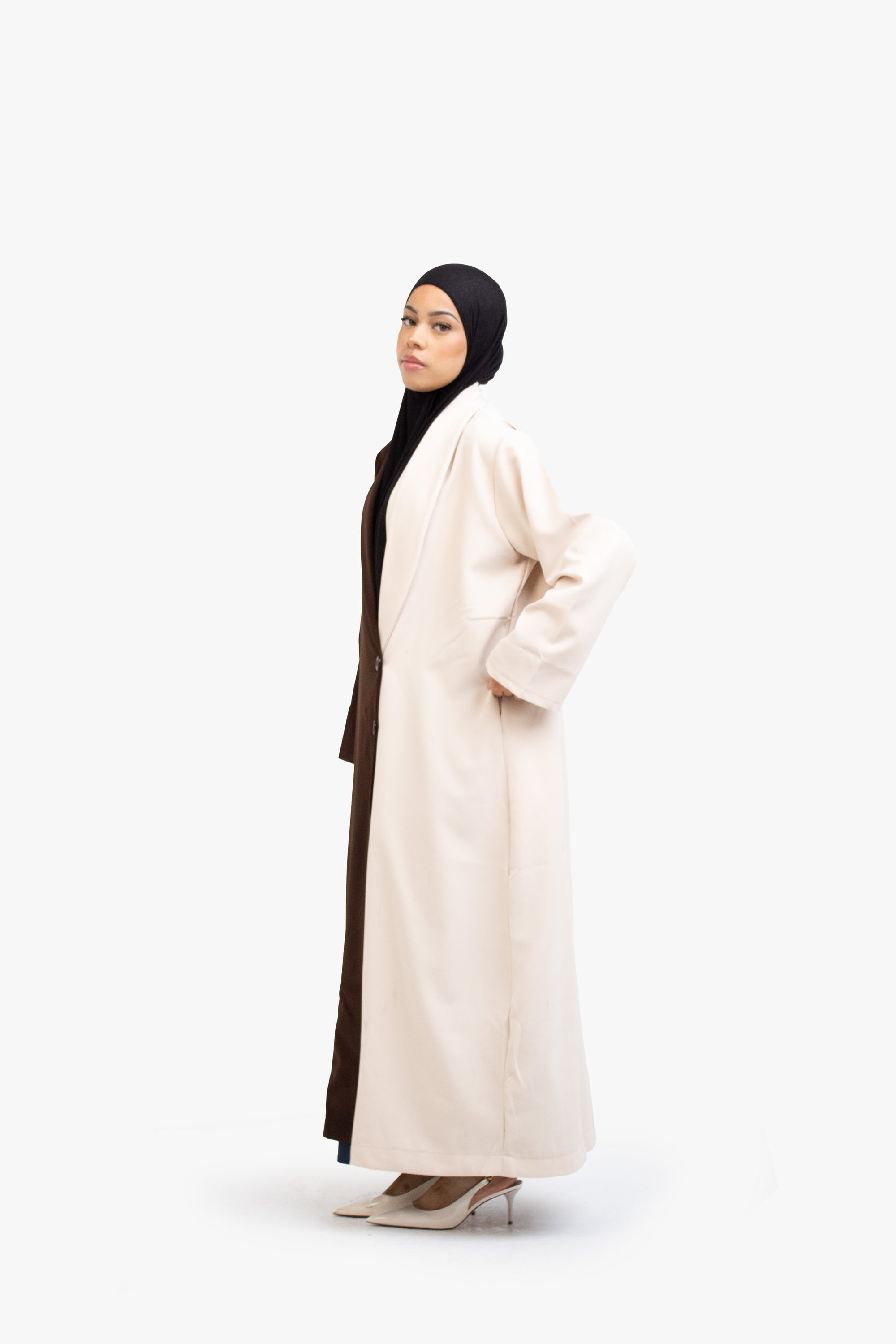 Coffee and Beige Two-Tone Open Abaya