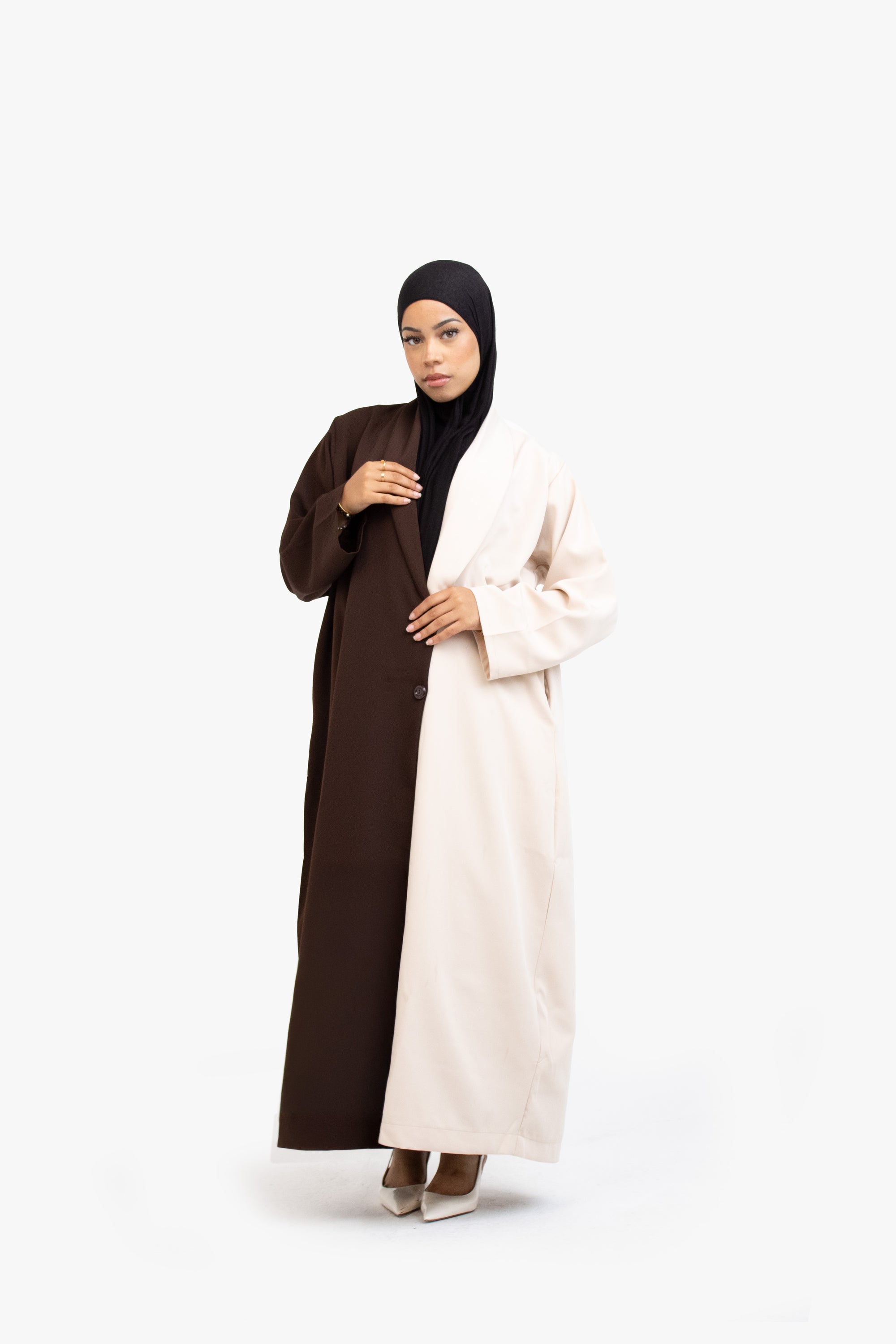 Coffee and Beige Two-Tone Open Abaya